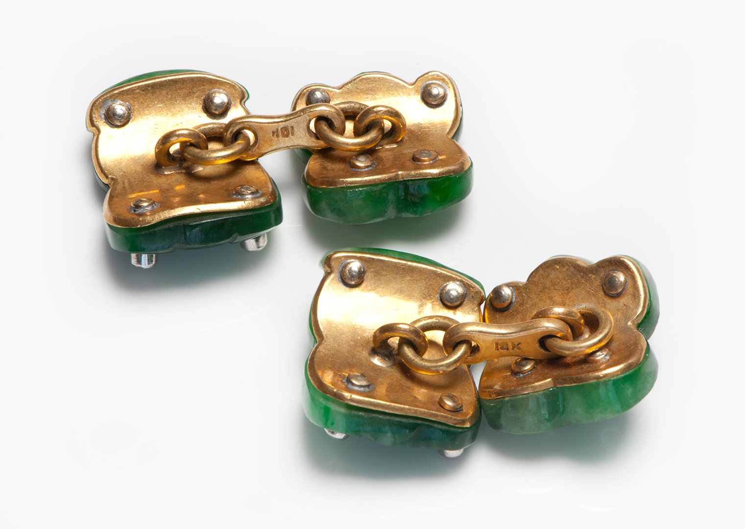 Antique 18K Gold Platinum Carved Jade Cufflinks