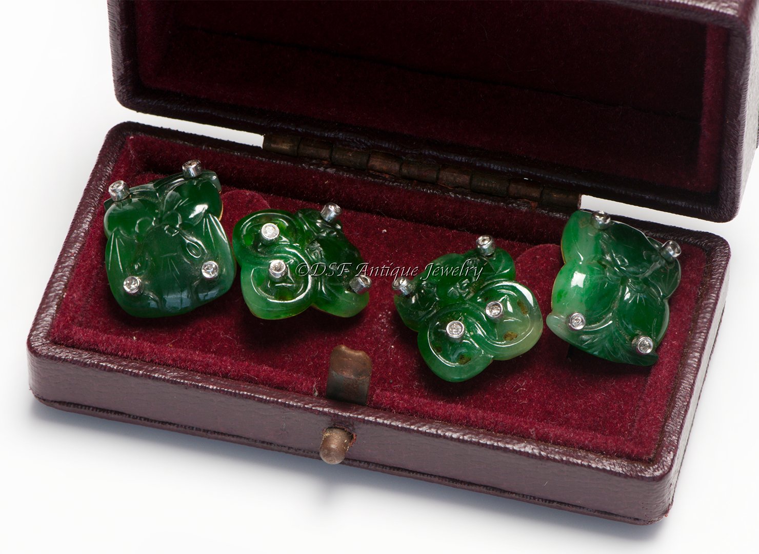 Antique 18K Gold Platinum Carved Jade Cufflinks