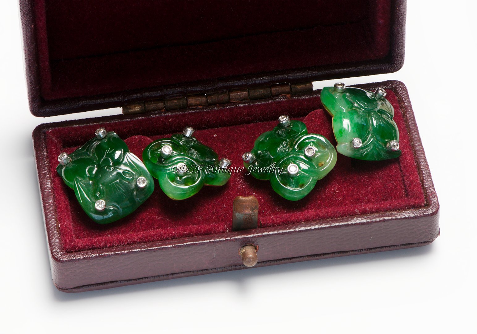 Antique 18K Gold Platinum Carved Jade Cufflinks