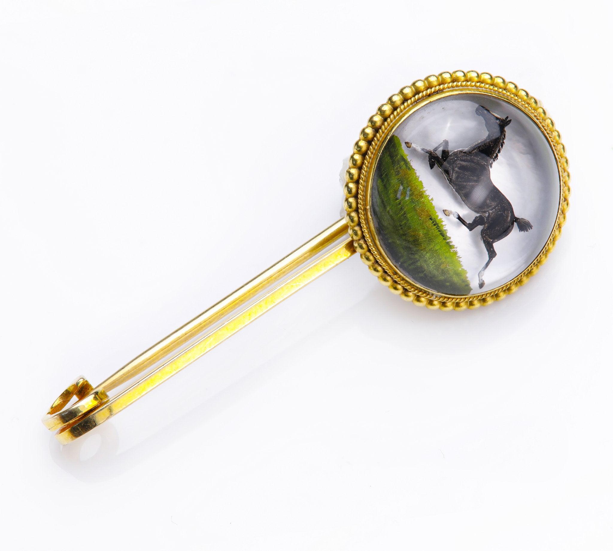 Antique 18K Gold Reverse Crystal Horse Scarf Pin