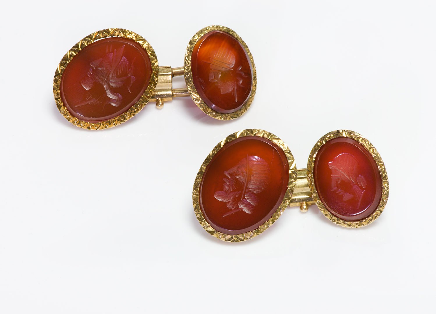 Antique 18K Yellow Gold Carnelian Intaglio Cufflinks