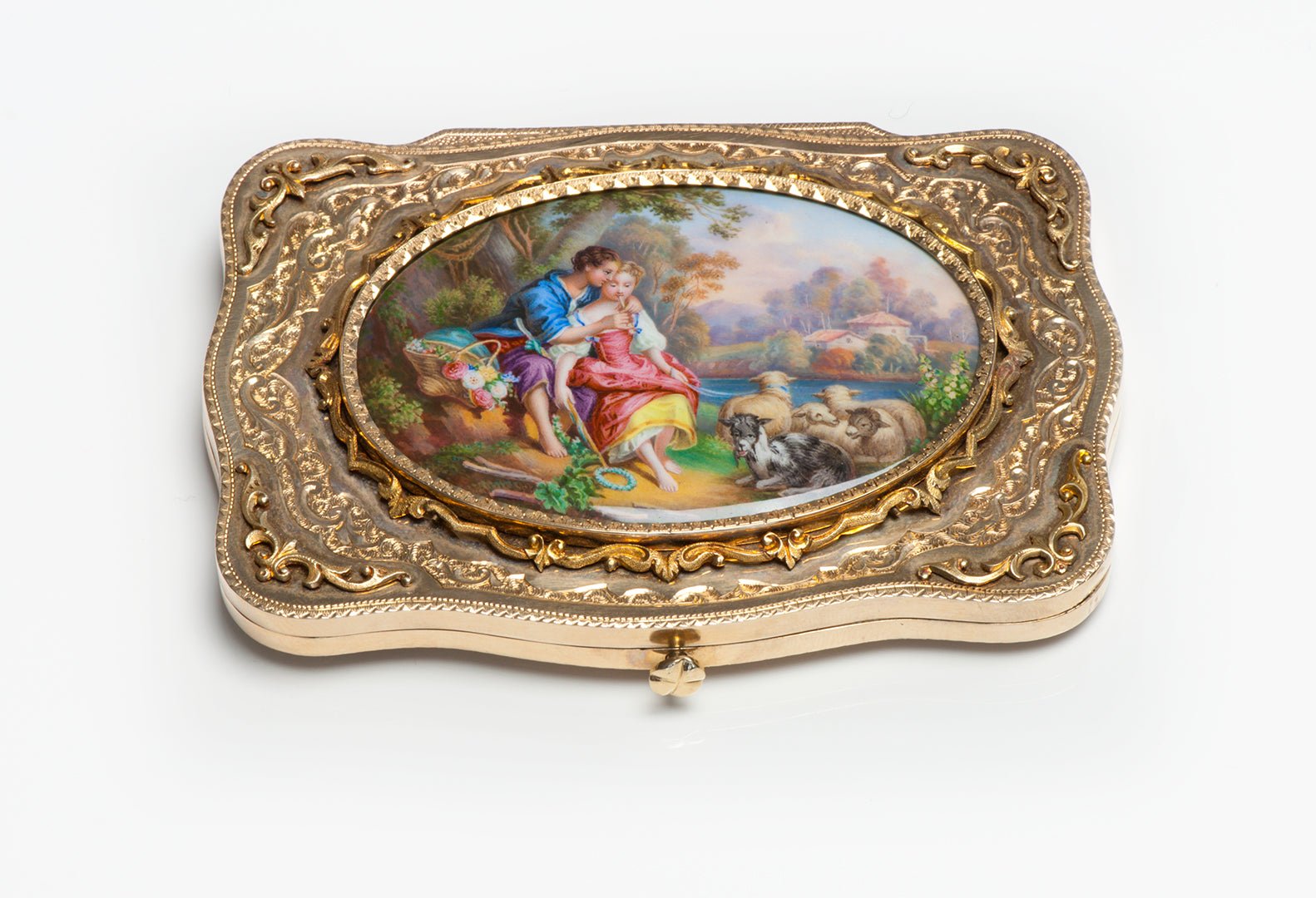 Antique 18K Yellow Gold Enamel Box Case