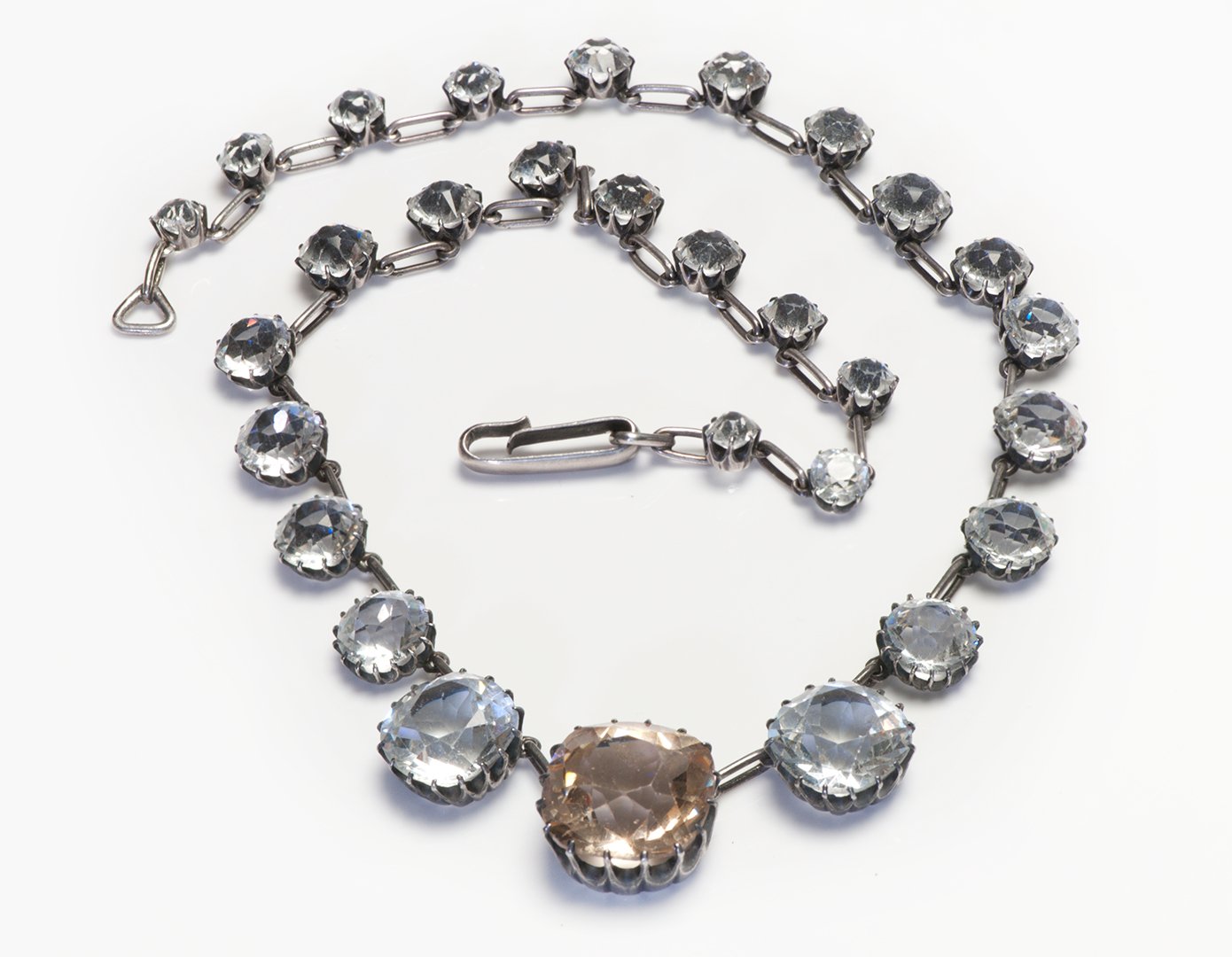 Antique 1900 Sterling Silver White Yellow Paste Rivière Necklace