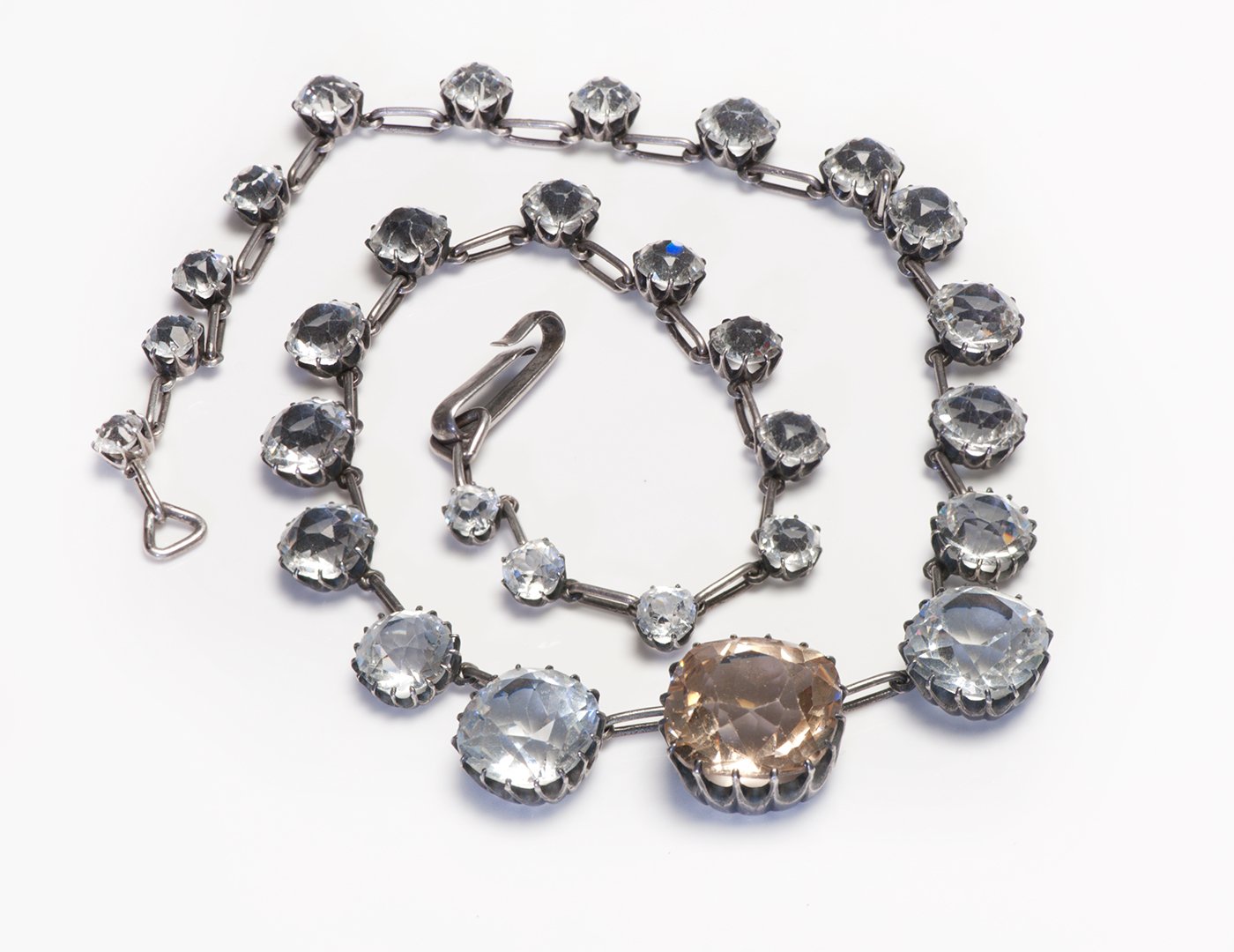 Antique 1900 Sterling Silver White Yellow Paste Rivière Necklace