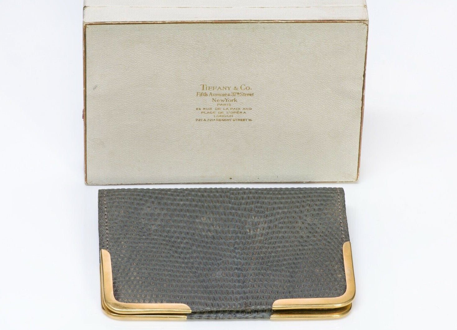 Antique 1900’s Tiffany & Co. Gray Lizard 18K Gold Corners Bifold Wallet