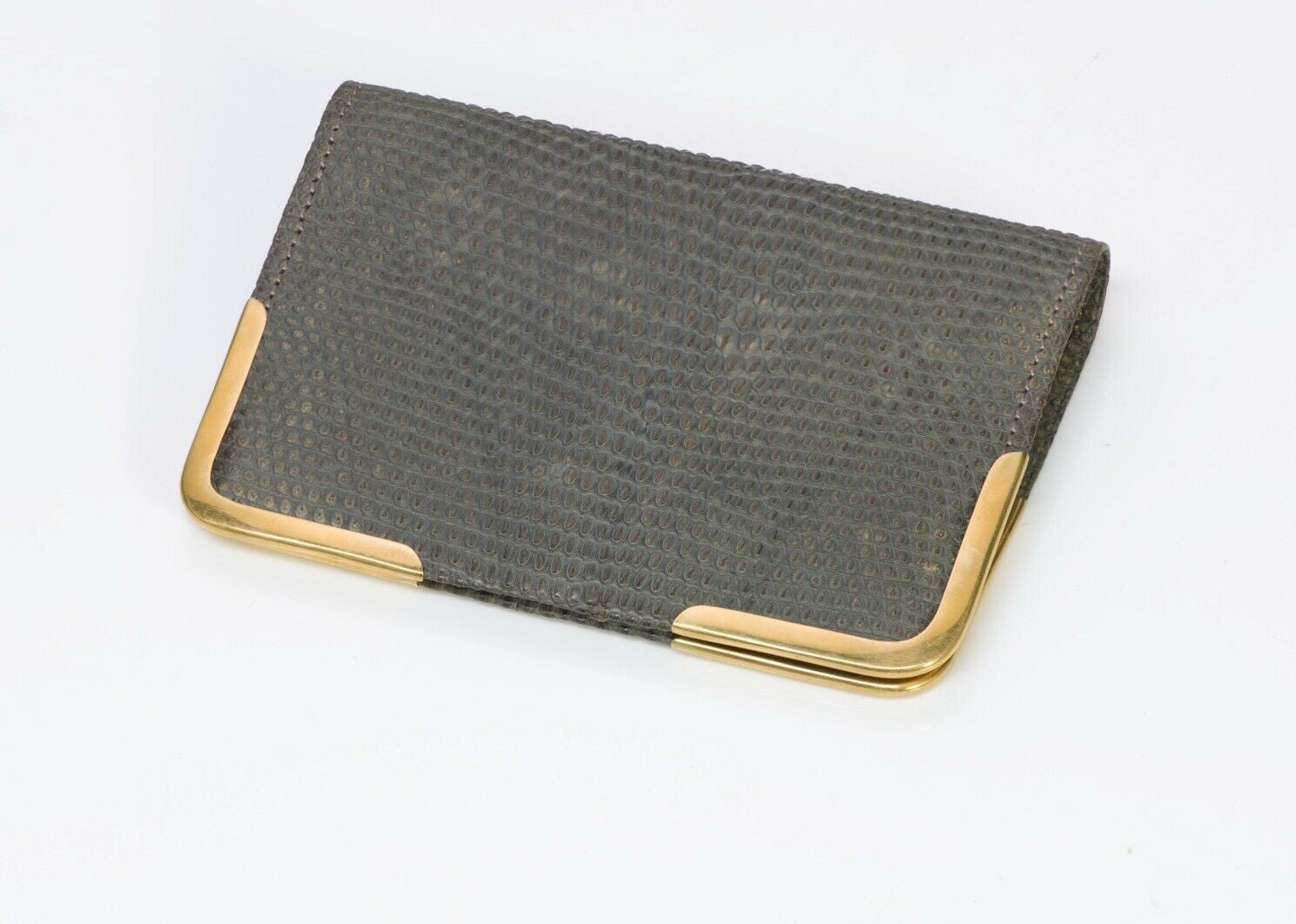 Antique 1900’s Tiffany & Co. Gray Lizard 18K Gold Corners Bifold Wallet