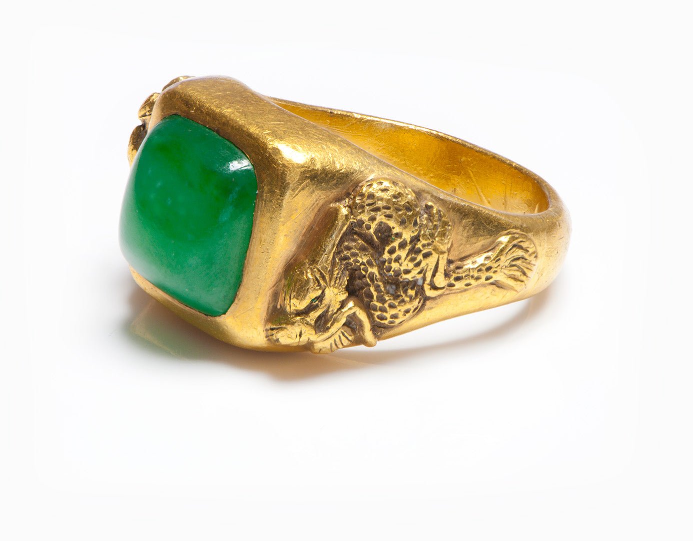 Antique 24K Gold GIA Jadeite Jade Men’s Ring
