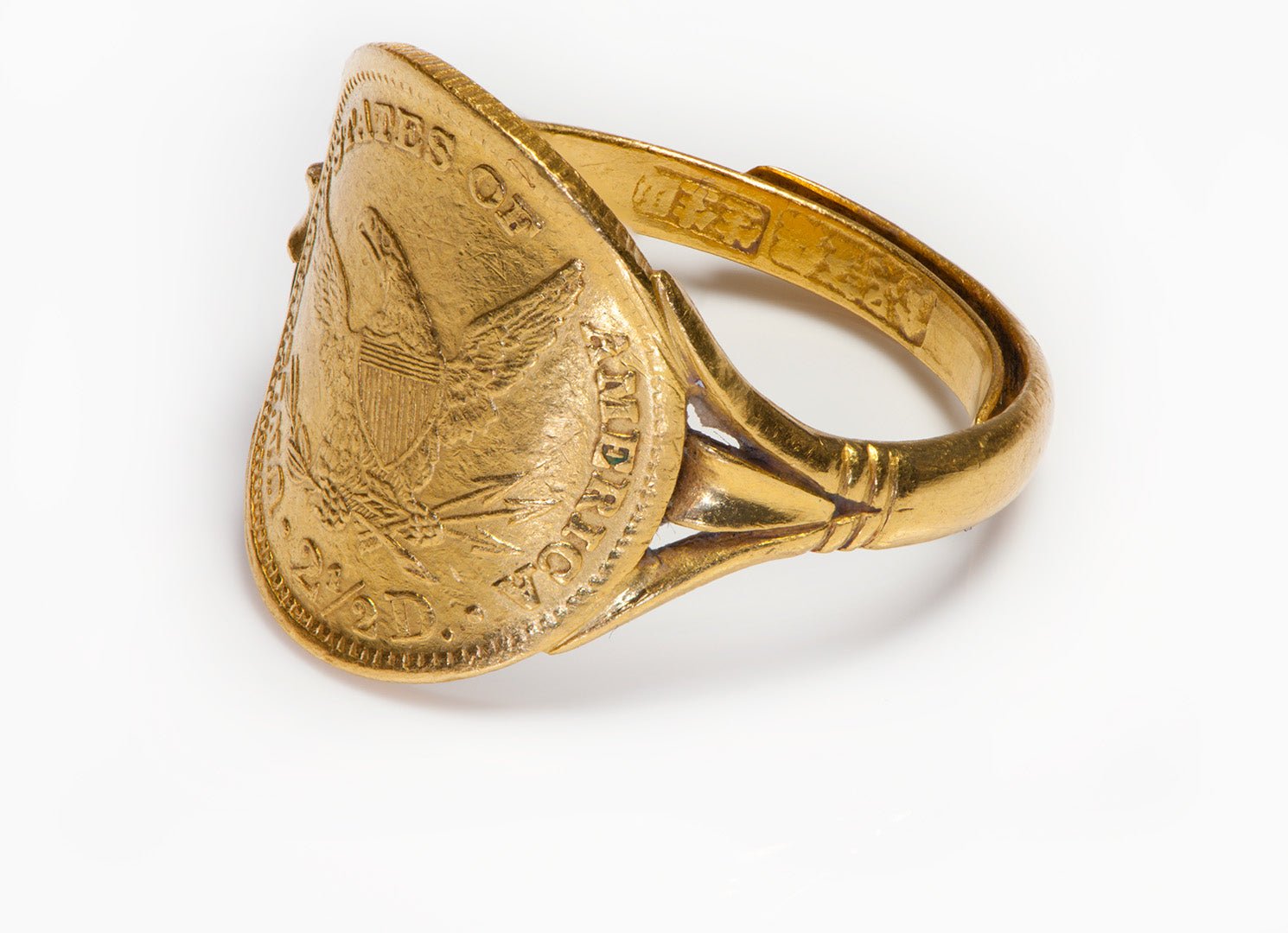 Antique 24K United States 2 1/2 Dollar Gold Coin Chinese Ring