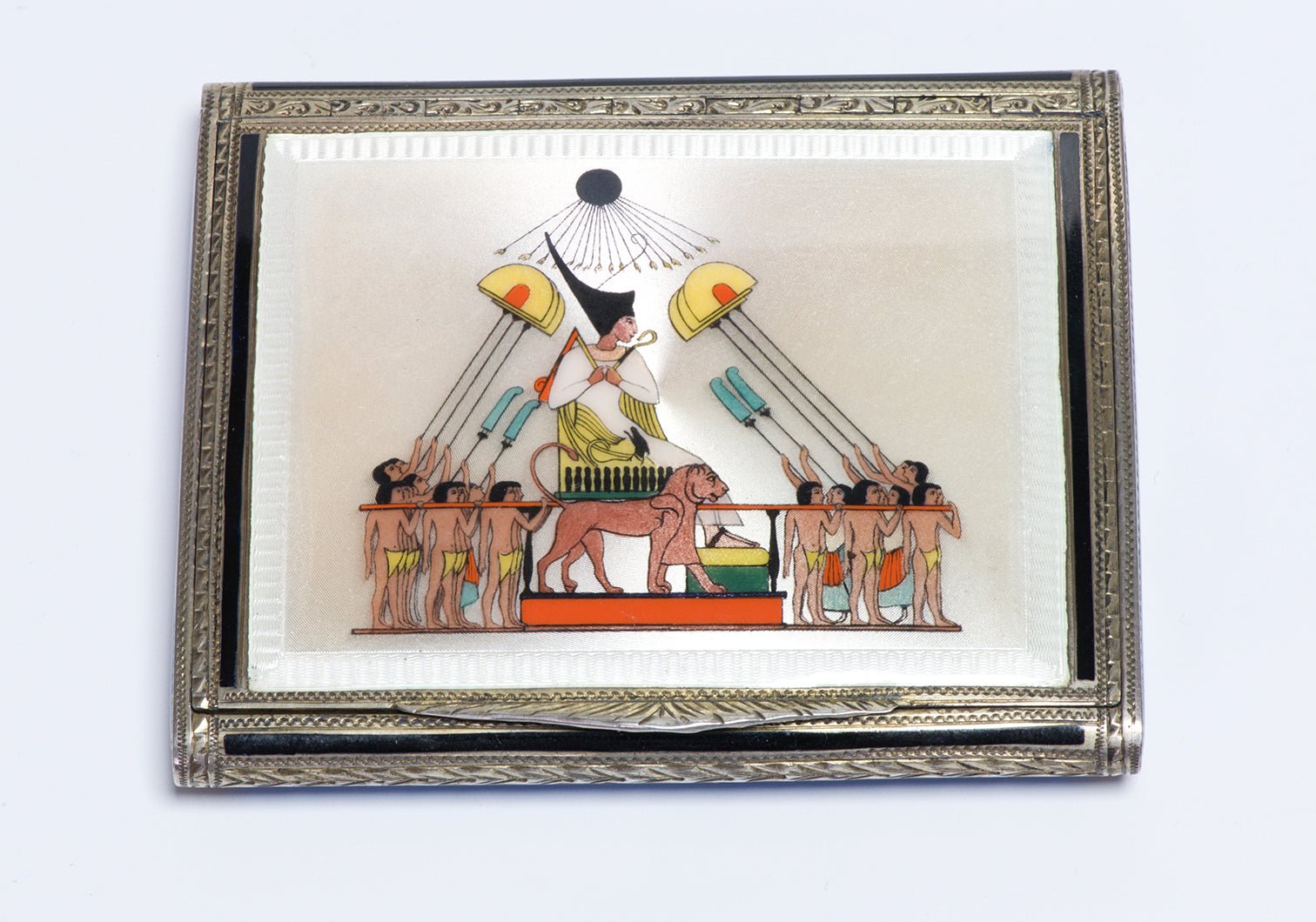 Antique 935 Silver Egyptian Revival Enamel Pharaoh Box