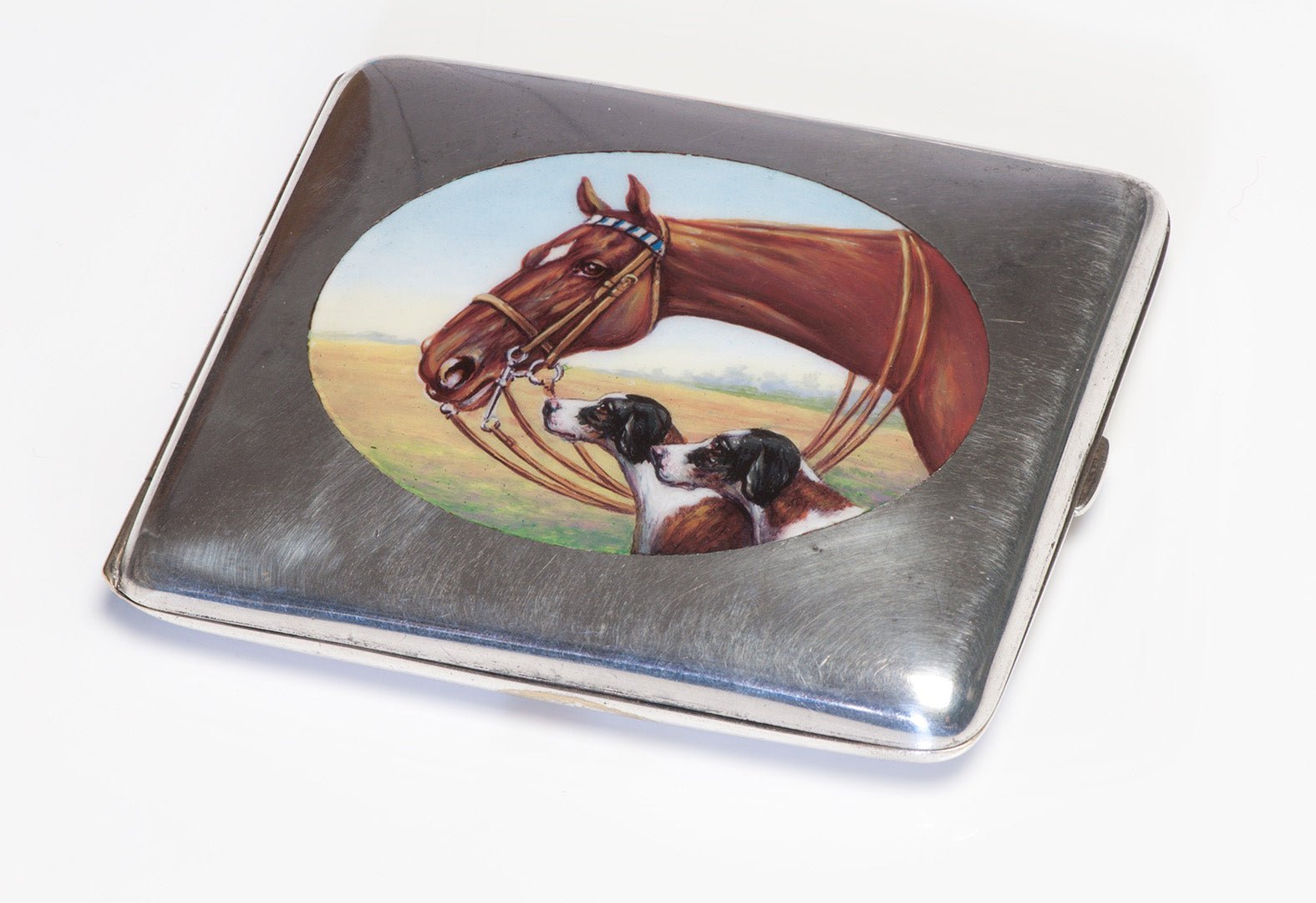 Antique Alpaca Enamel Horse Dogs Case