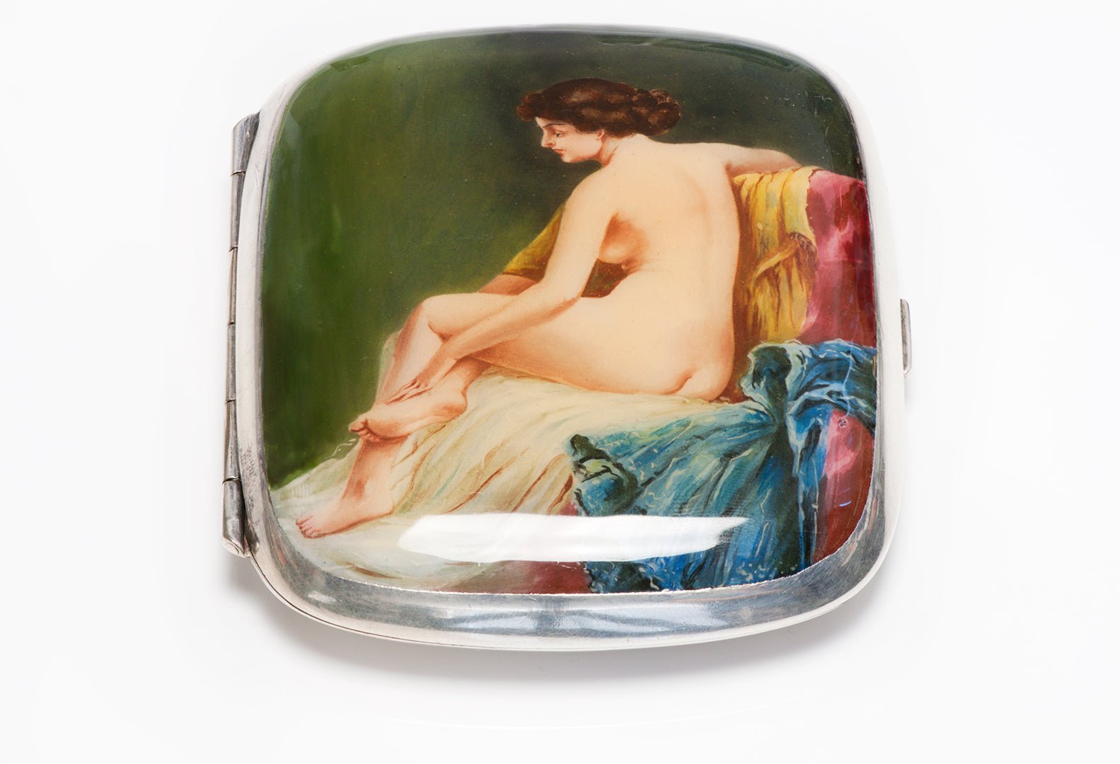 Antique Alpaca Enamel Nude Cigarette Case