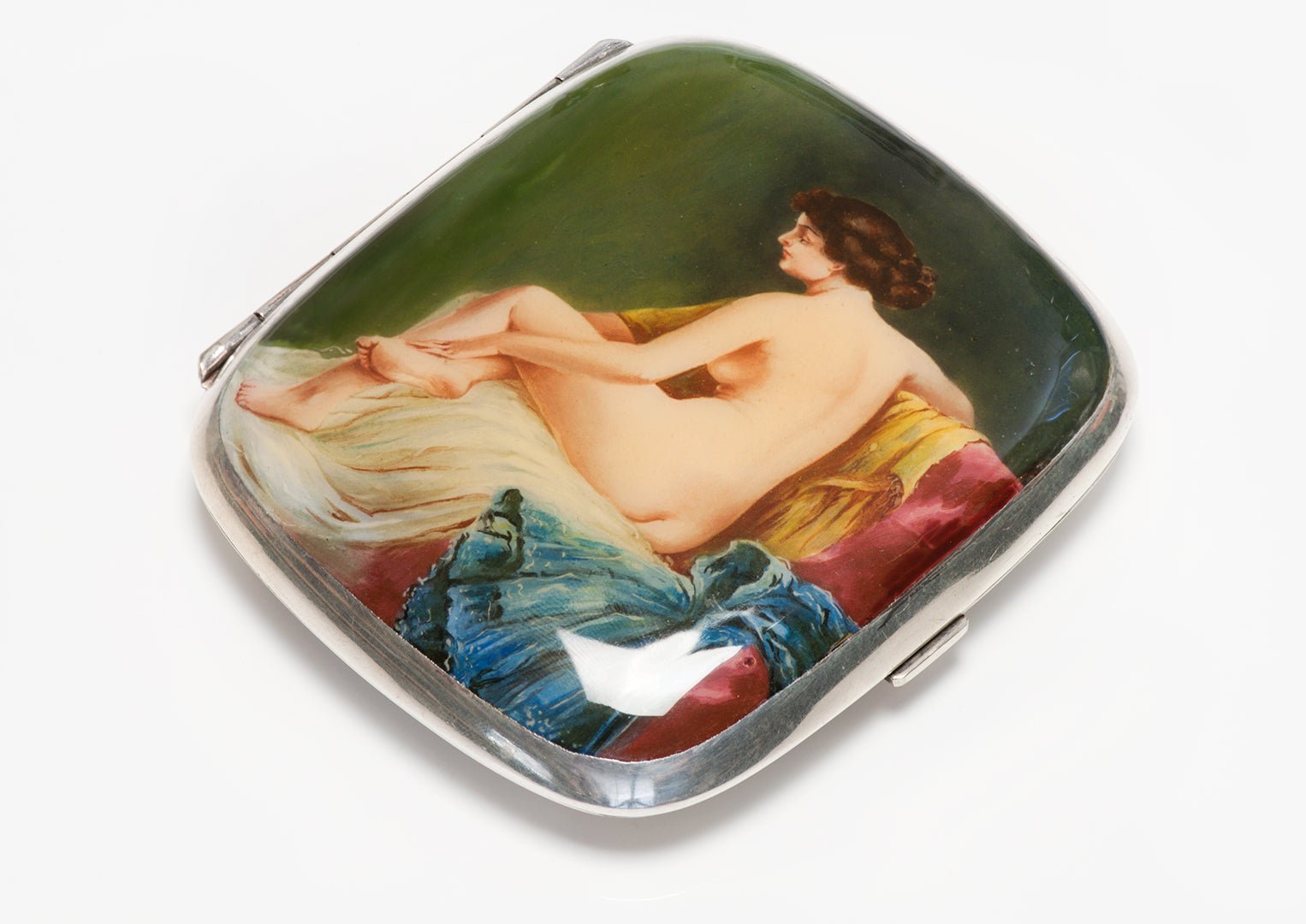 Antique Alpaca Enamel Nude Cigarette Case
