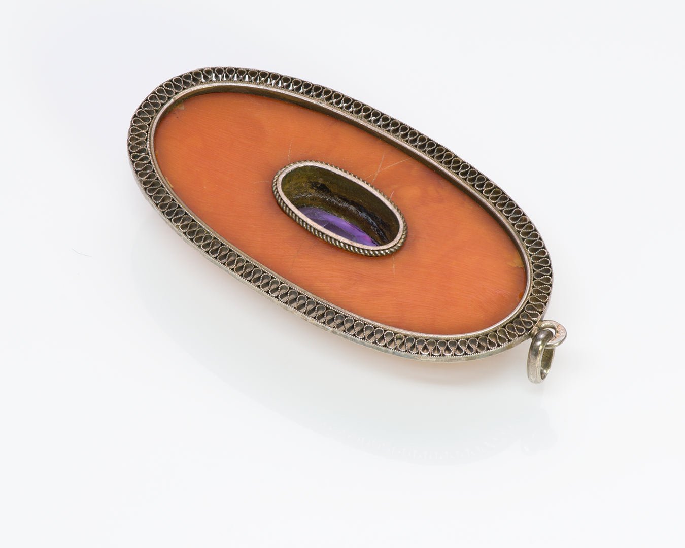 Antique Amber Amethyst Silver Pendant