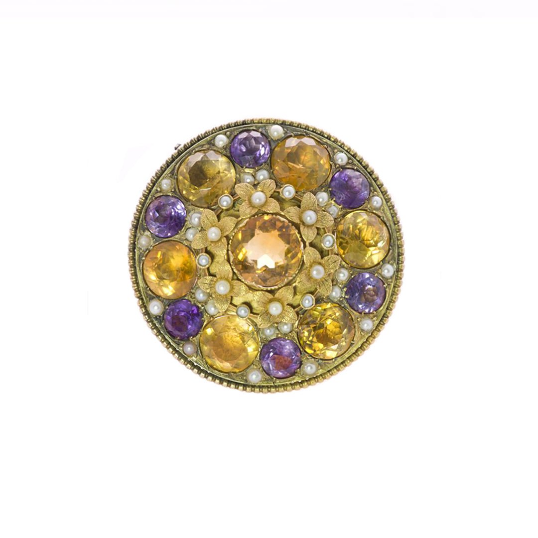 Antique Amethyst Citrine Pearl Brooch