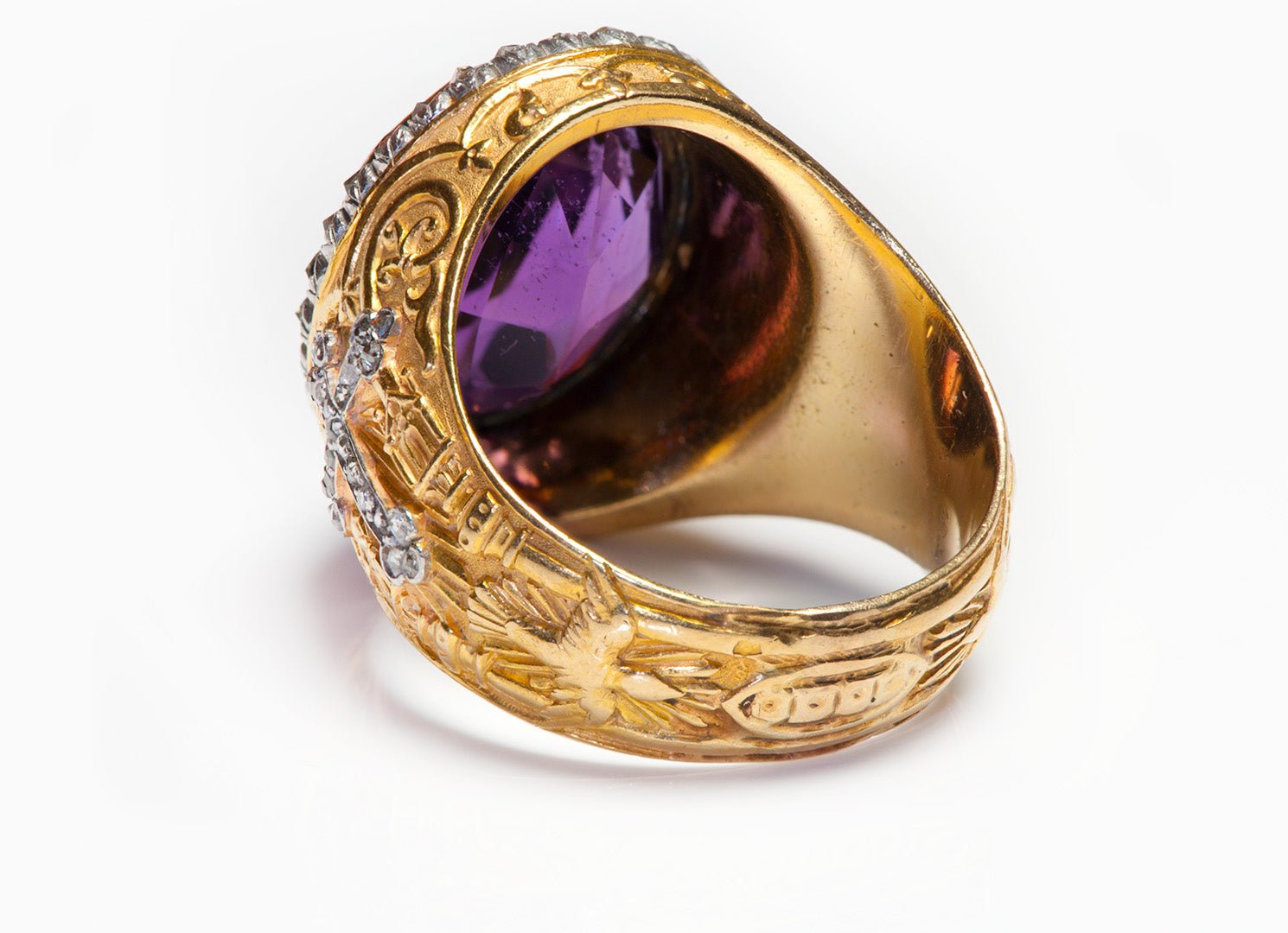 Antique Amethyst Diamond 18K Gold Bishop Ring