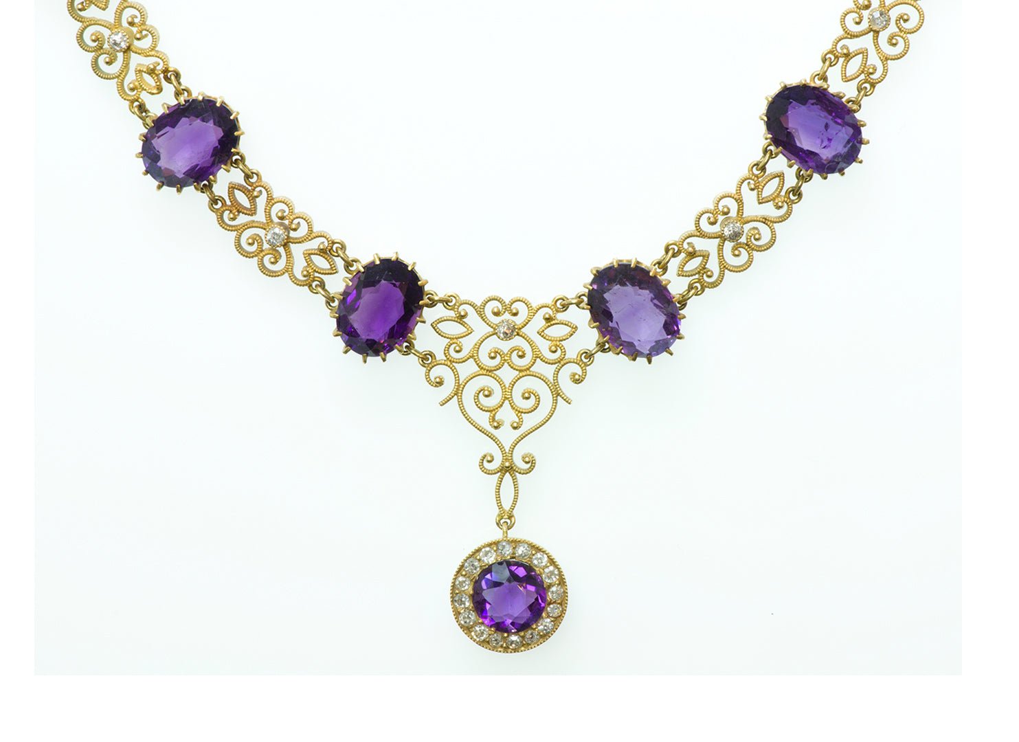 Antique Amethyst Diamond Gold Necklace