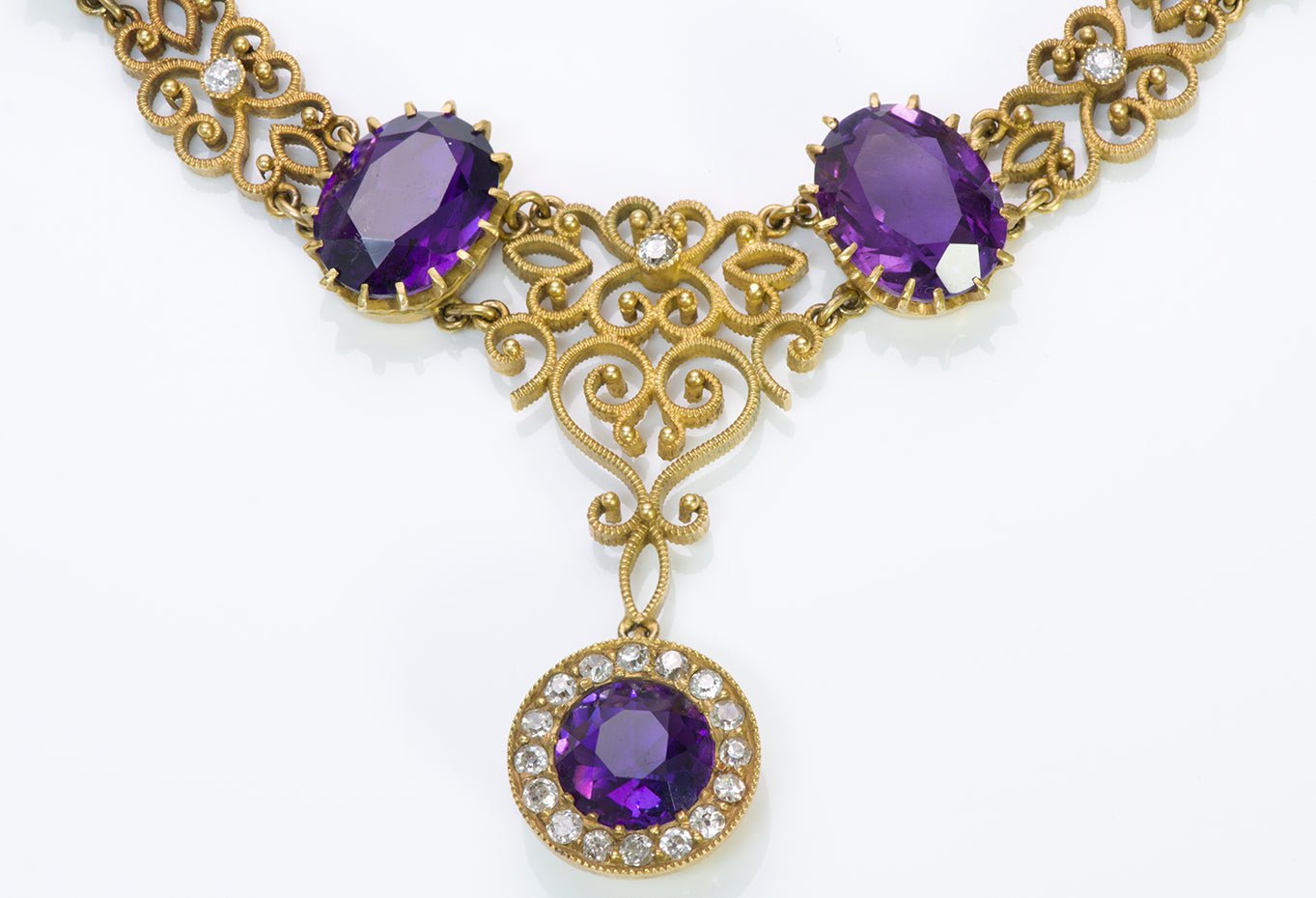 Antique Amethyst Diamond Gold Necklace