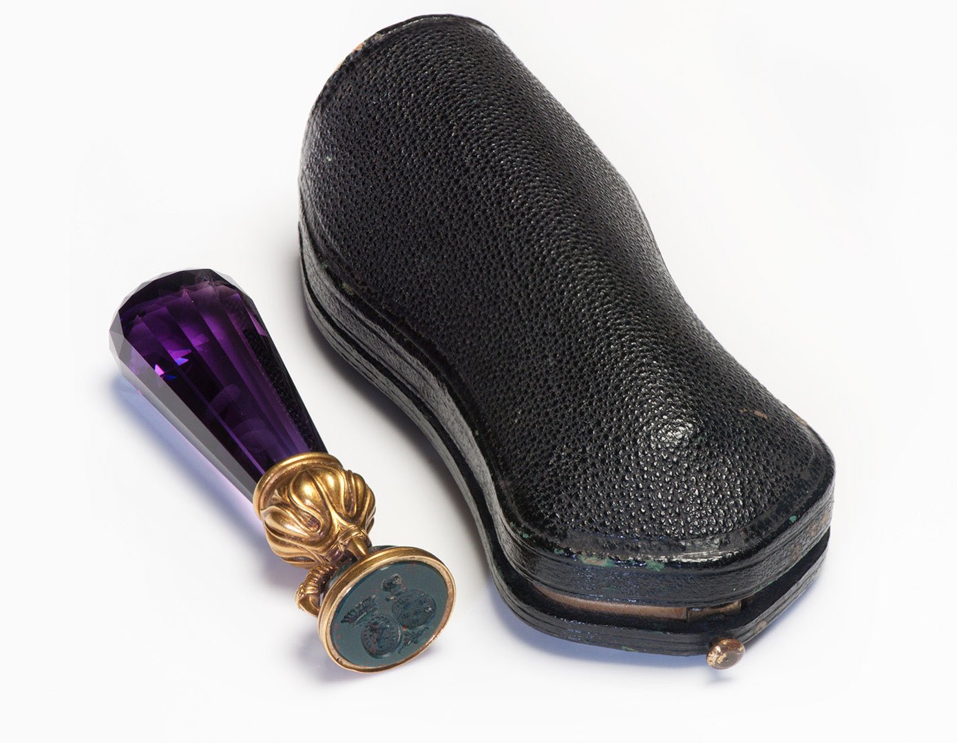 Antique Amethyst Gold Bloodstone Double Crest Seal