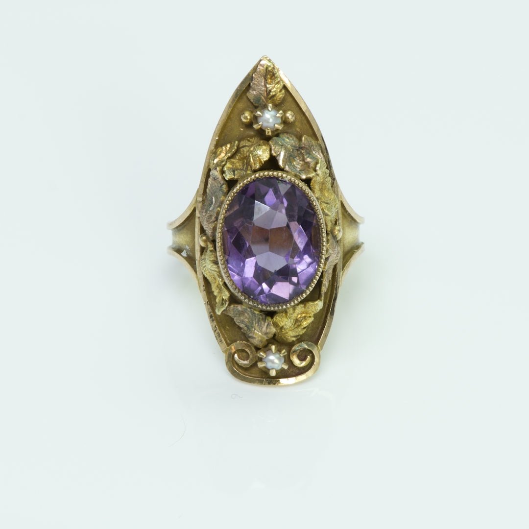 Antique Amethyst Pearl Gold Ring