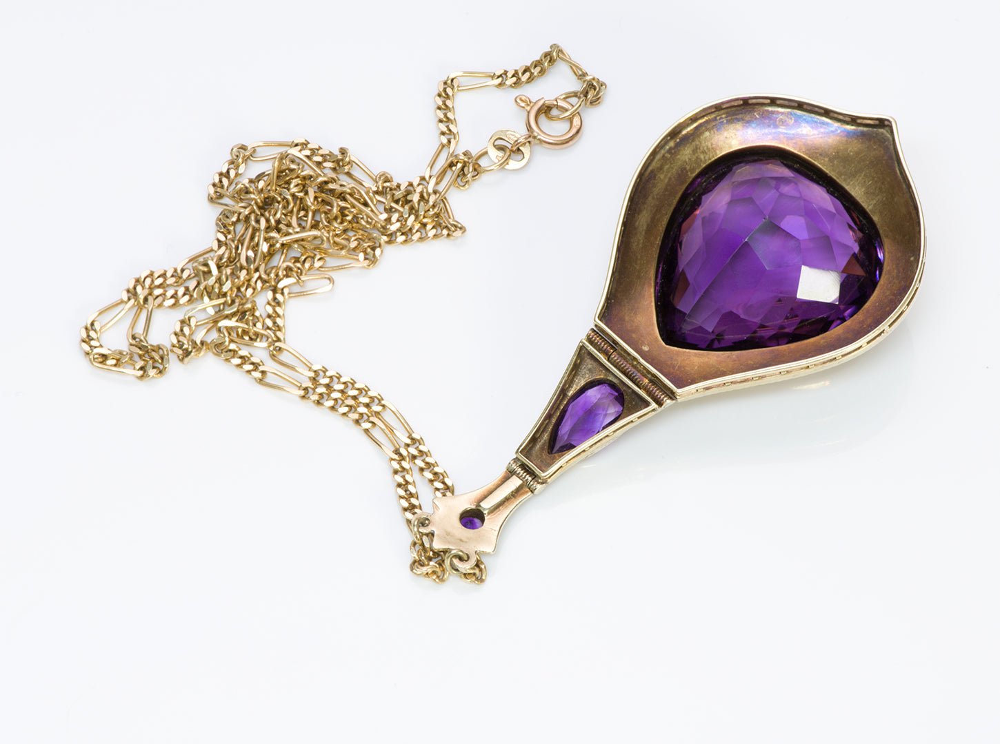 Antique Amethyst Seed Pearl Enamel Gold Pendant Necklace