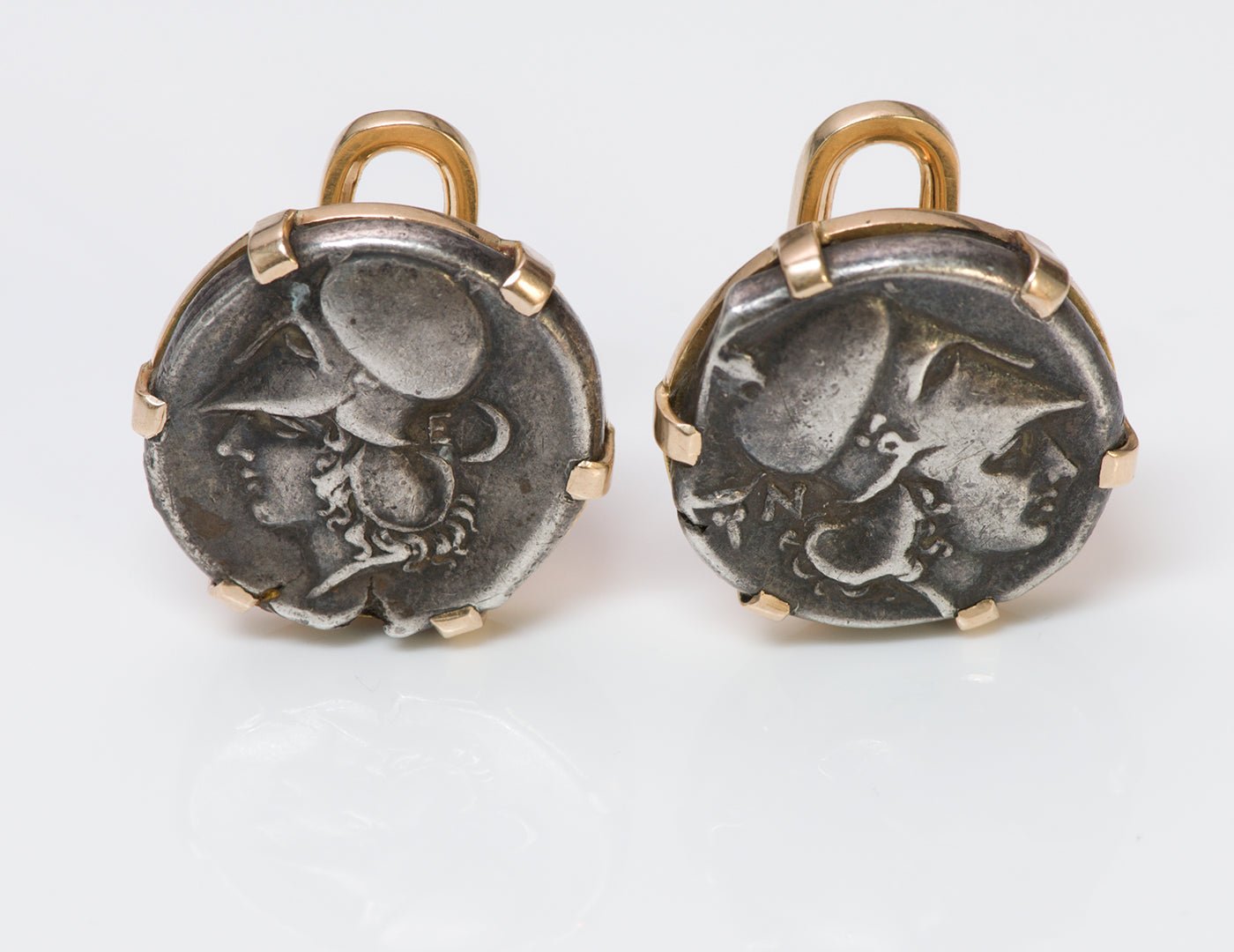 Antique Ancient Silver Coin Gold Cuff Buttons