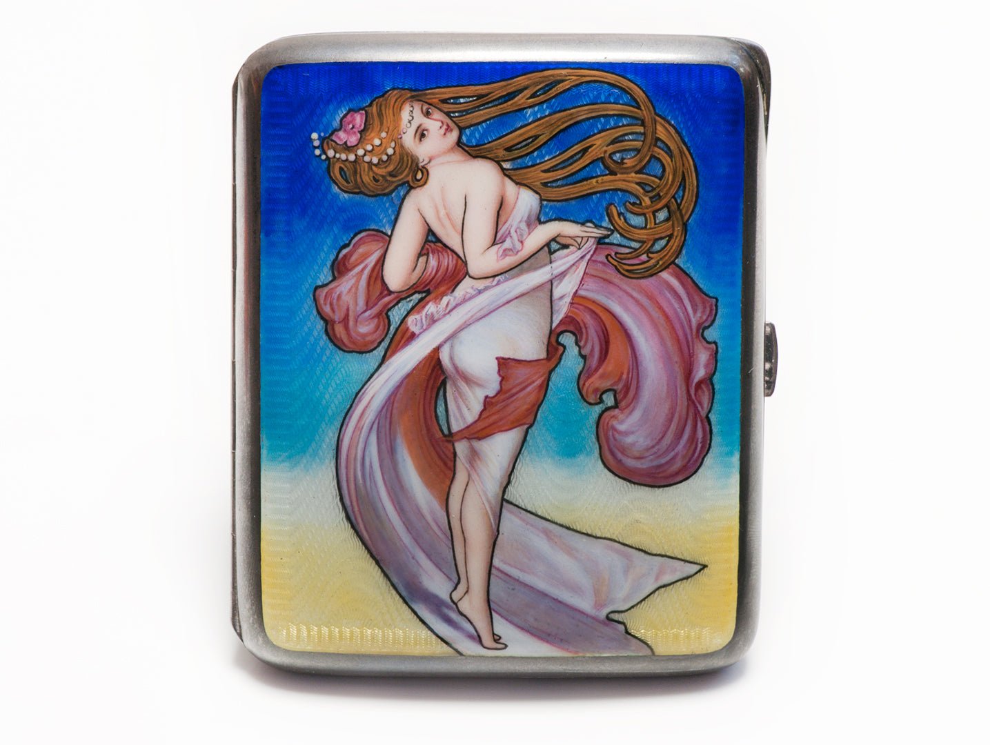 Antique Art Nouveau 935 Silver Enamel Case