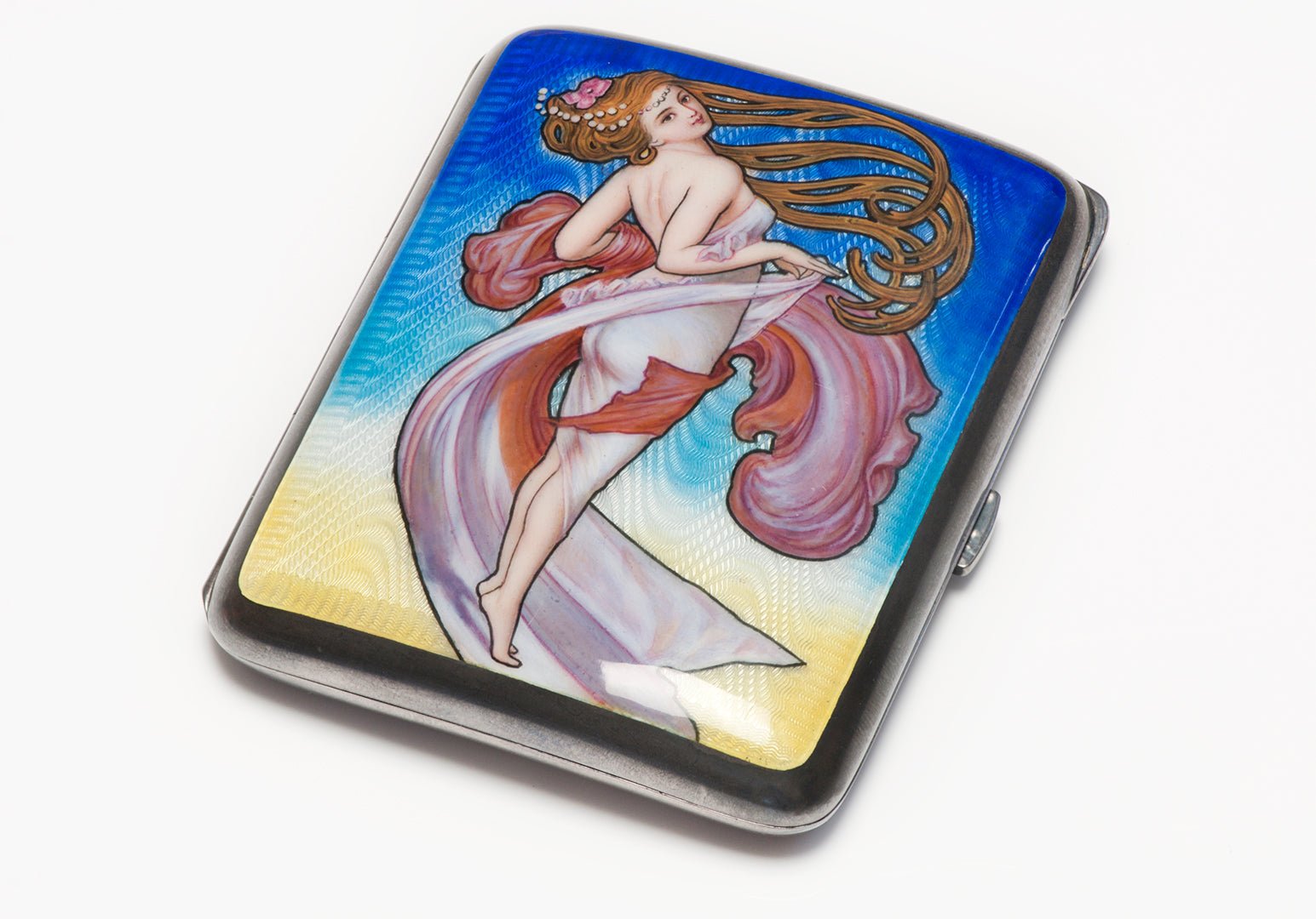 Antique Art Nouveau 935 Silver Enamel Case