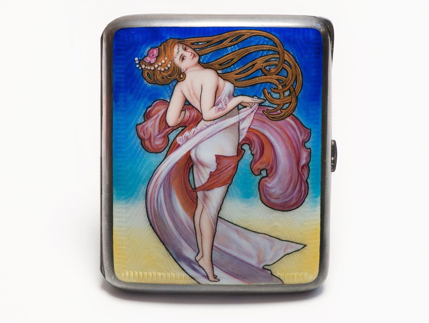 Antique Art Nouveau 935 Silver Enamel Case