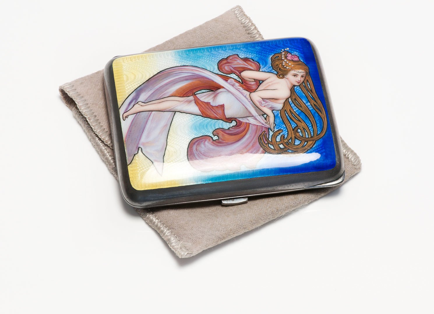 Antique Art Nouveau 935 Silver Enamel Case