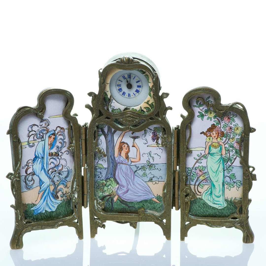 Antique Art Nouveau Enamel Clock