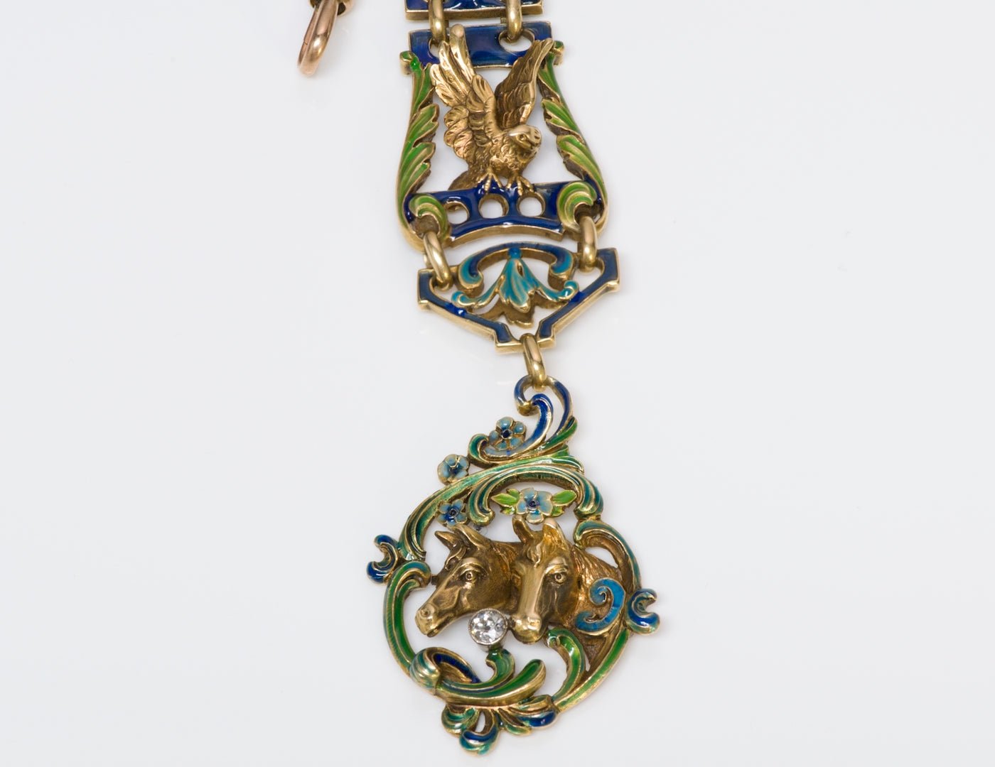 Antique Art Nouveau Enamel Gold Horse Watch Fob