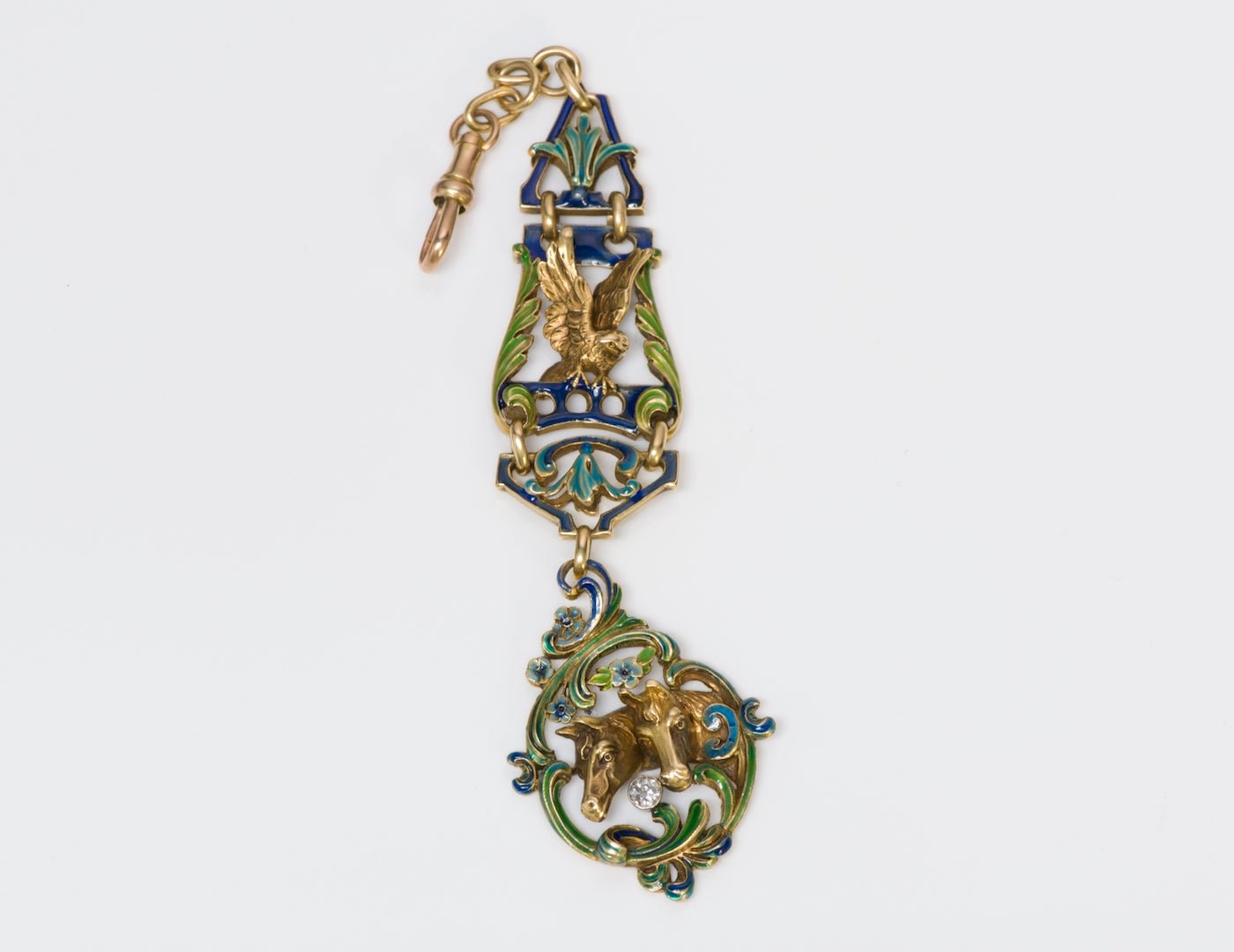 Antique Art Nouveau Enamel Gold Horse Watch Fob