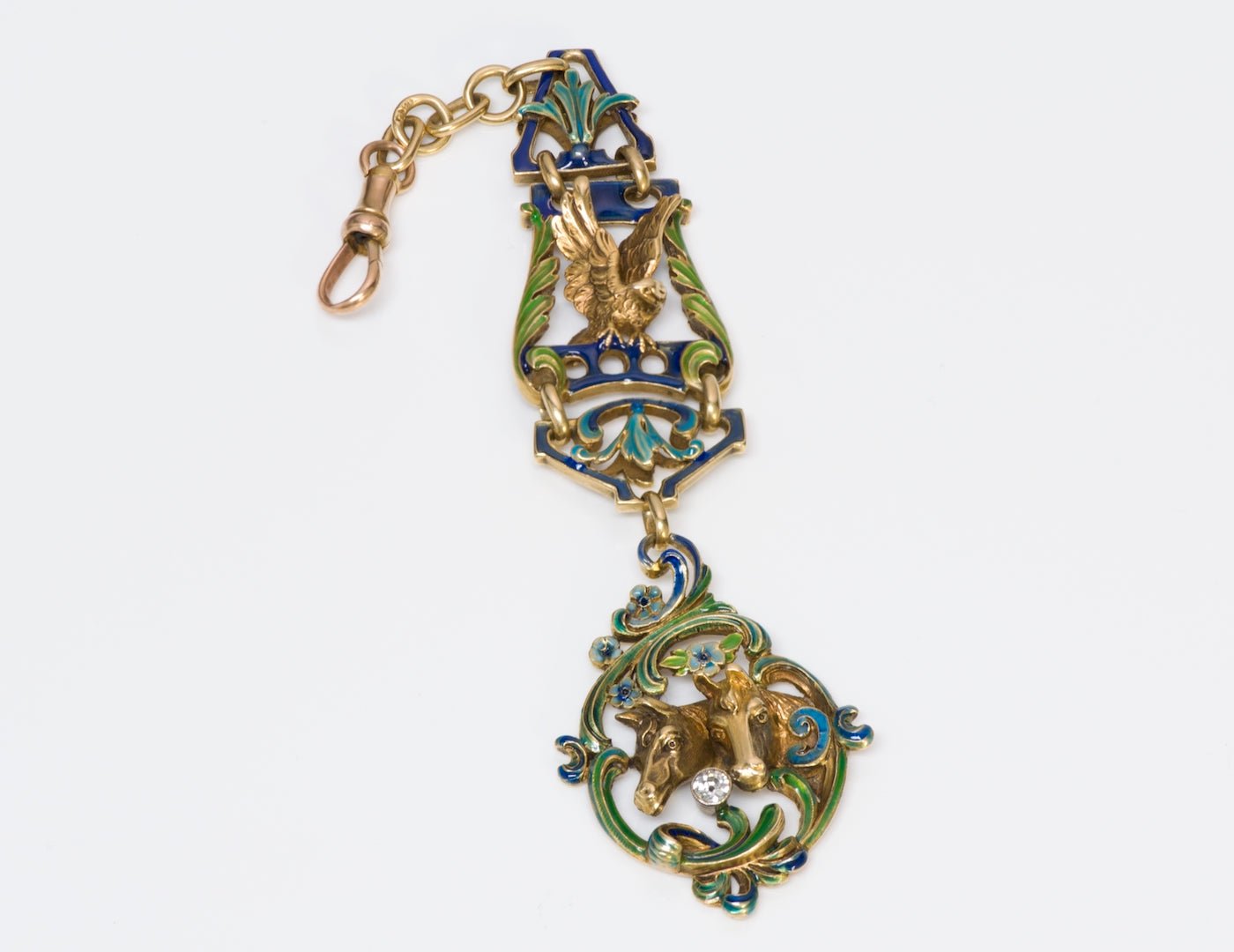 Antique Art Nouveau Enamel Gold Horse Watch Fob