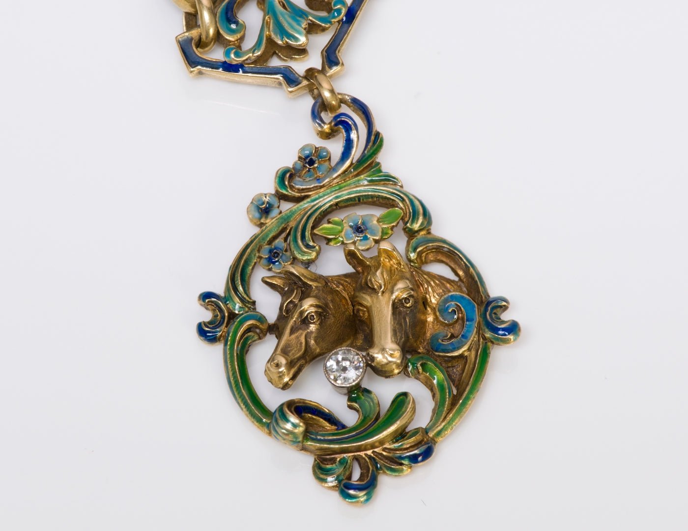 Antique Art Nouveau Enamel Gold Horse Watch Fob