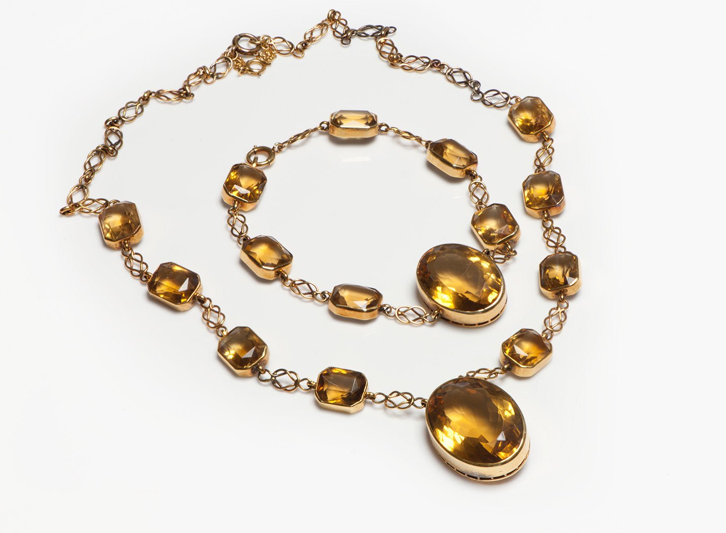 Antique Art Nouveau Gold Citrine Necklace and Bracelet