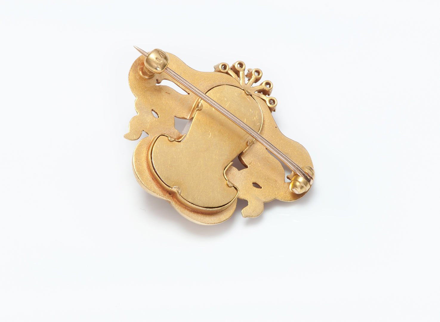 Antique Art Nouveau Gold Diamond Coral Lady Brooch