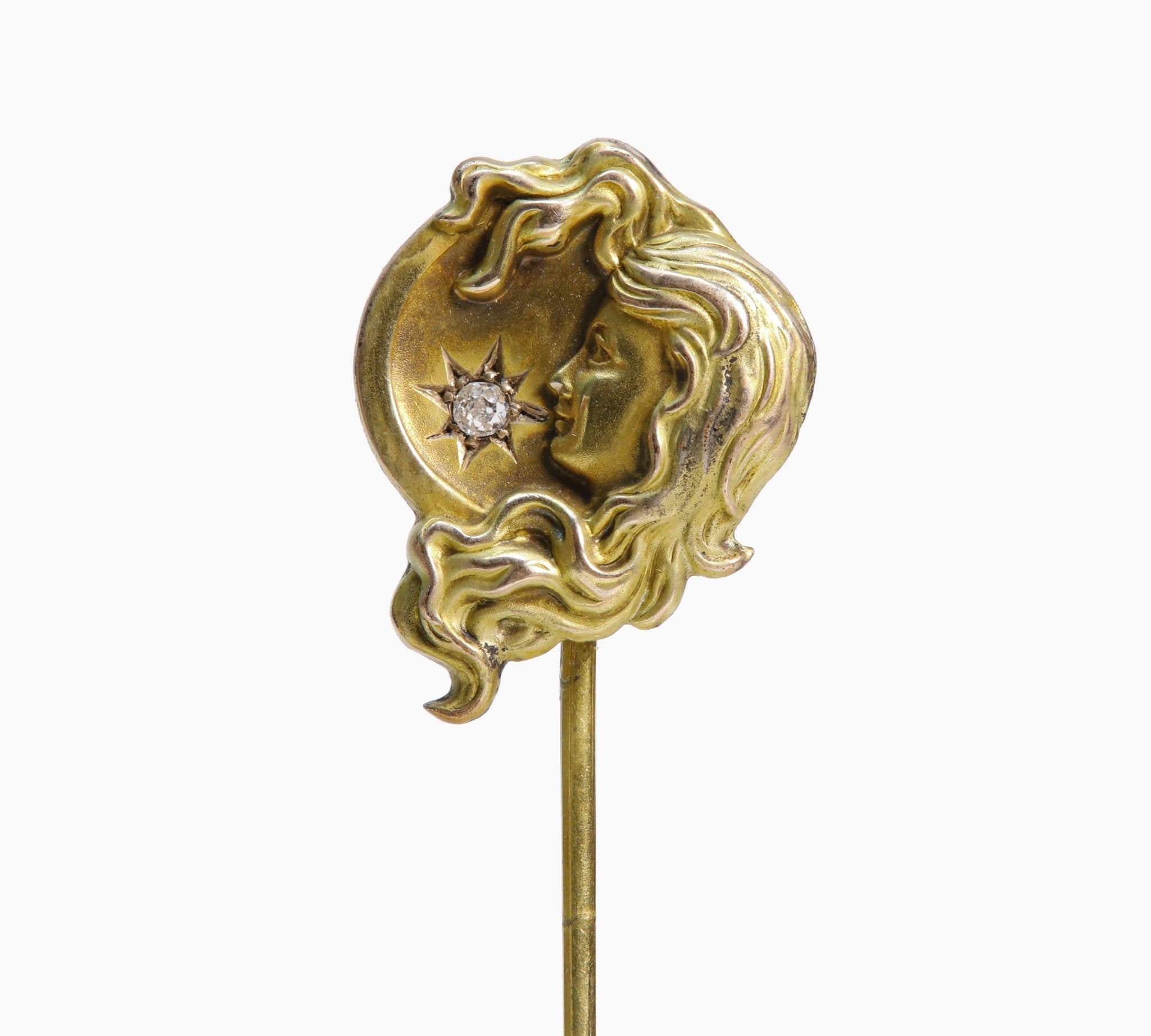 Antique Art Nouveau Gold Diamond Lady Stick Pin