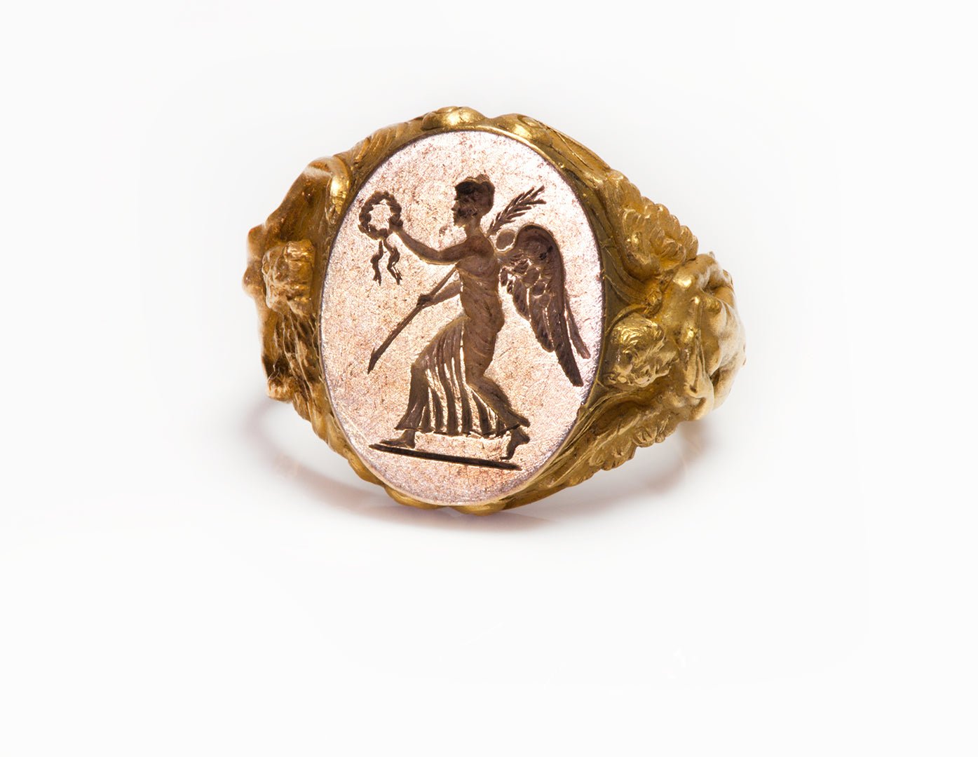 Antique Art Nouveau Gold Intaglio Crest Ring