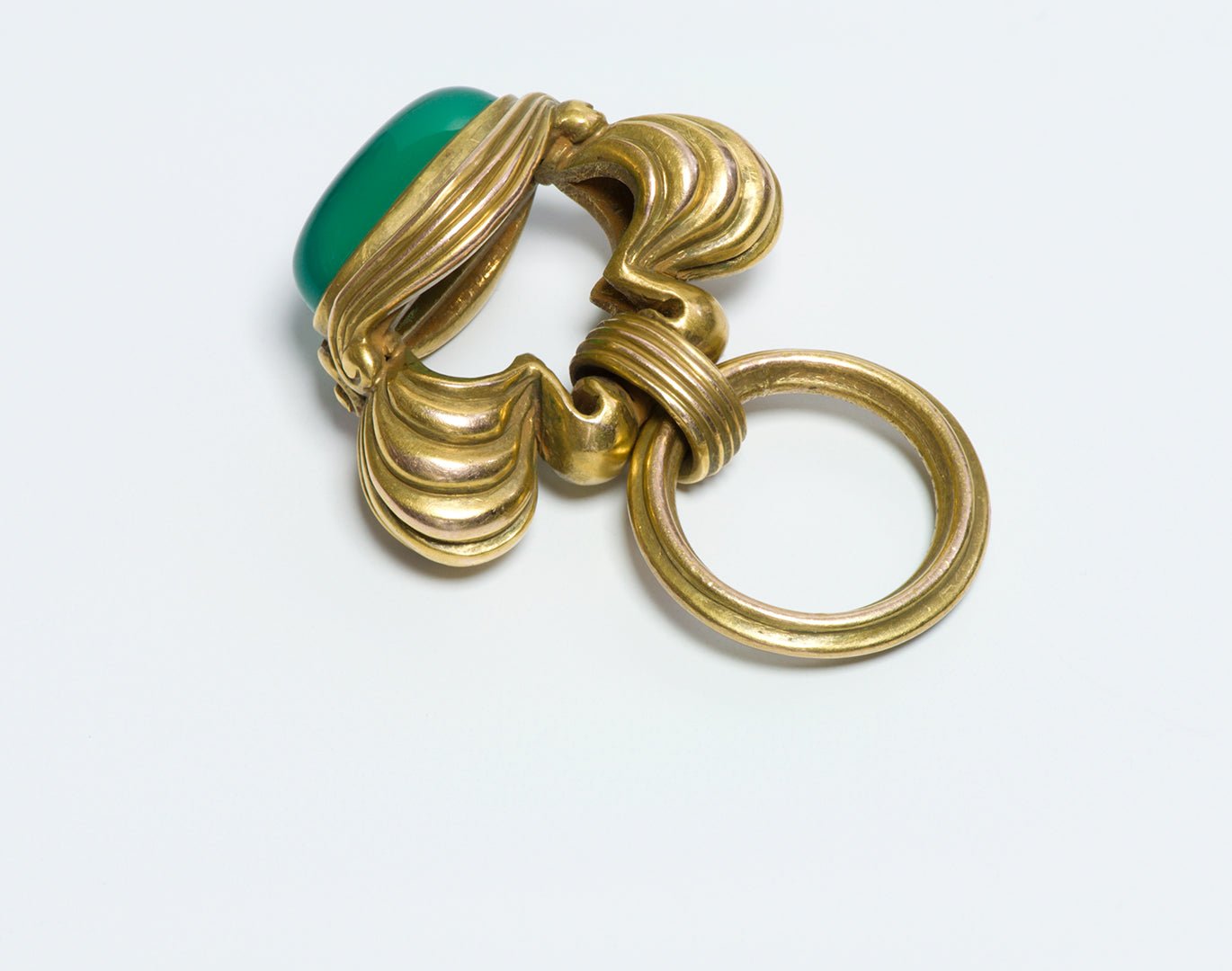 Antique Art Nouveau Green Onyx Gold Fob