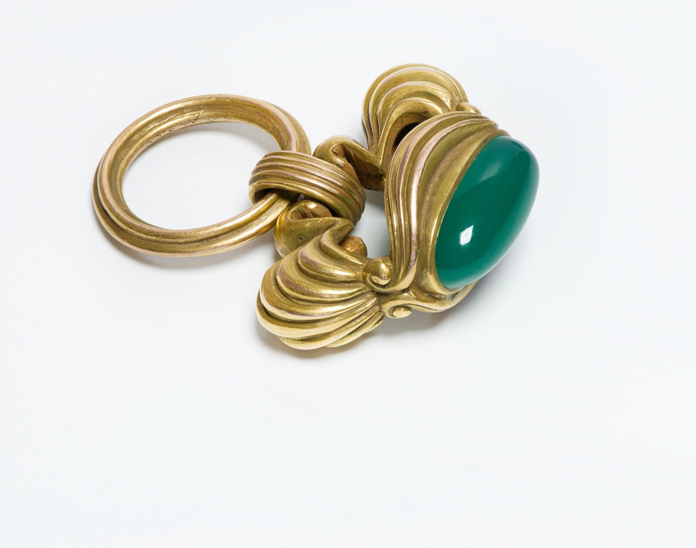Antique Art Nouveau Green Onyx Gold Fob