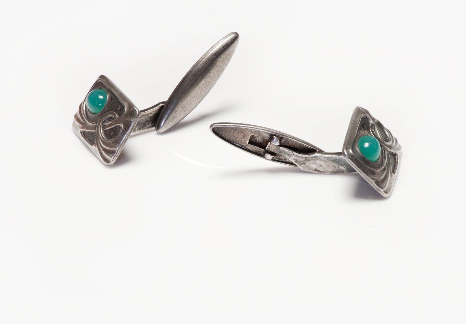 Antique Art Nouveau Silver Green Onyx Cufflinks