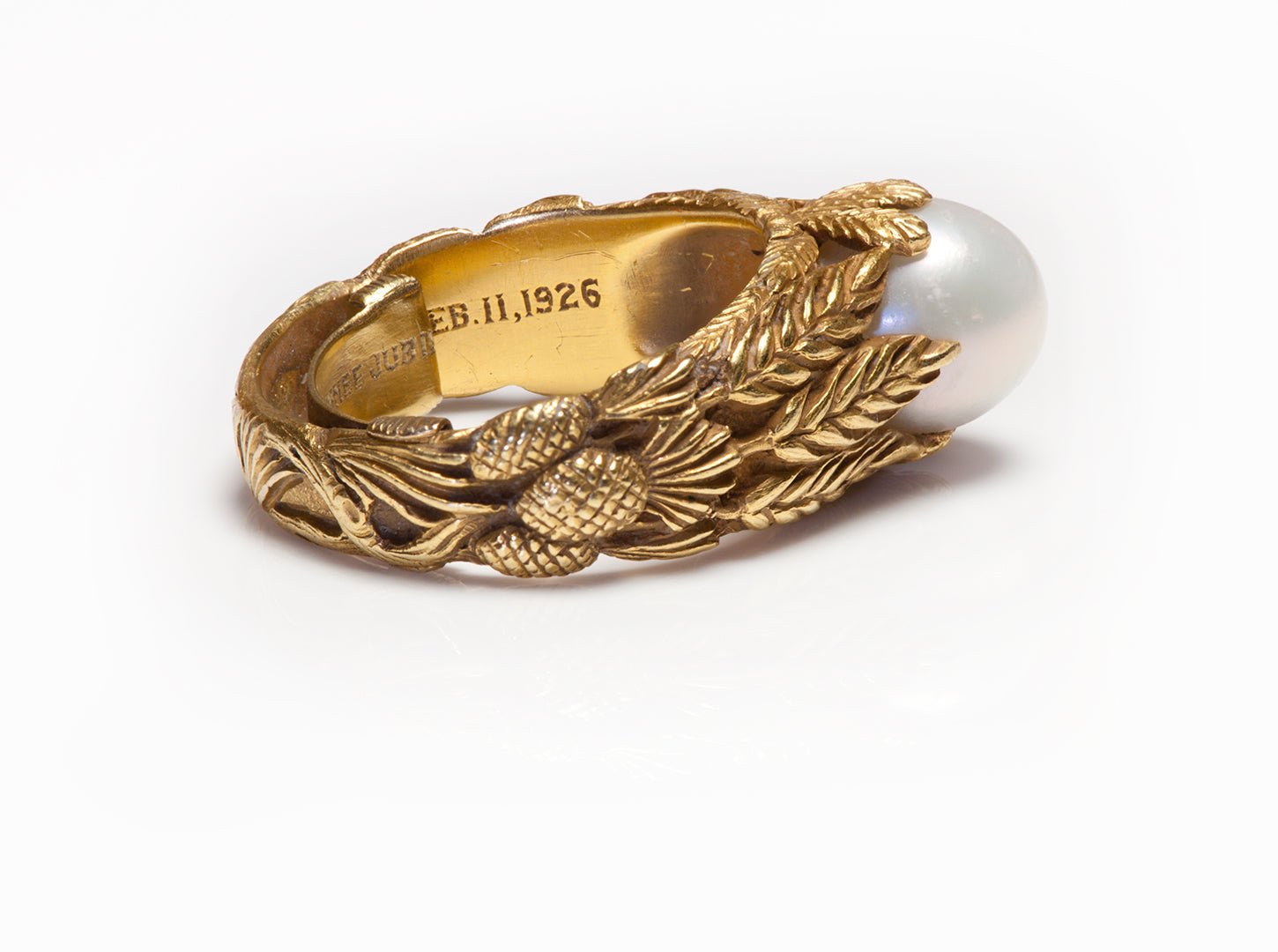 Antique Art Nouveau Wheat Engraved Gold Pearl Ring