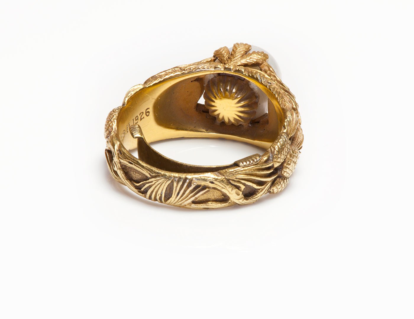 Antique Art Nouveau Wheat Engraved Gold Pearl Ring