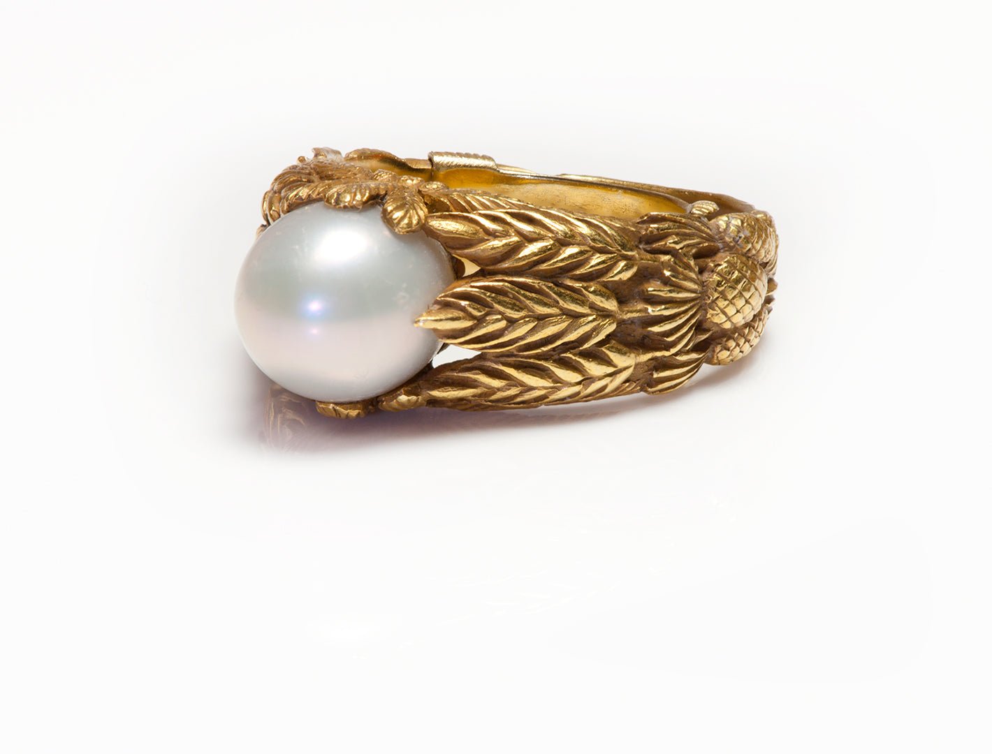 Antique Art Nouveau Wheat Engraved Gold Pearl Ring