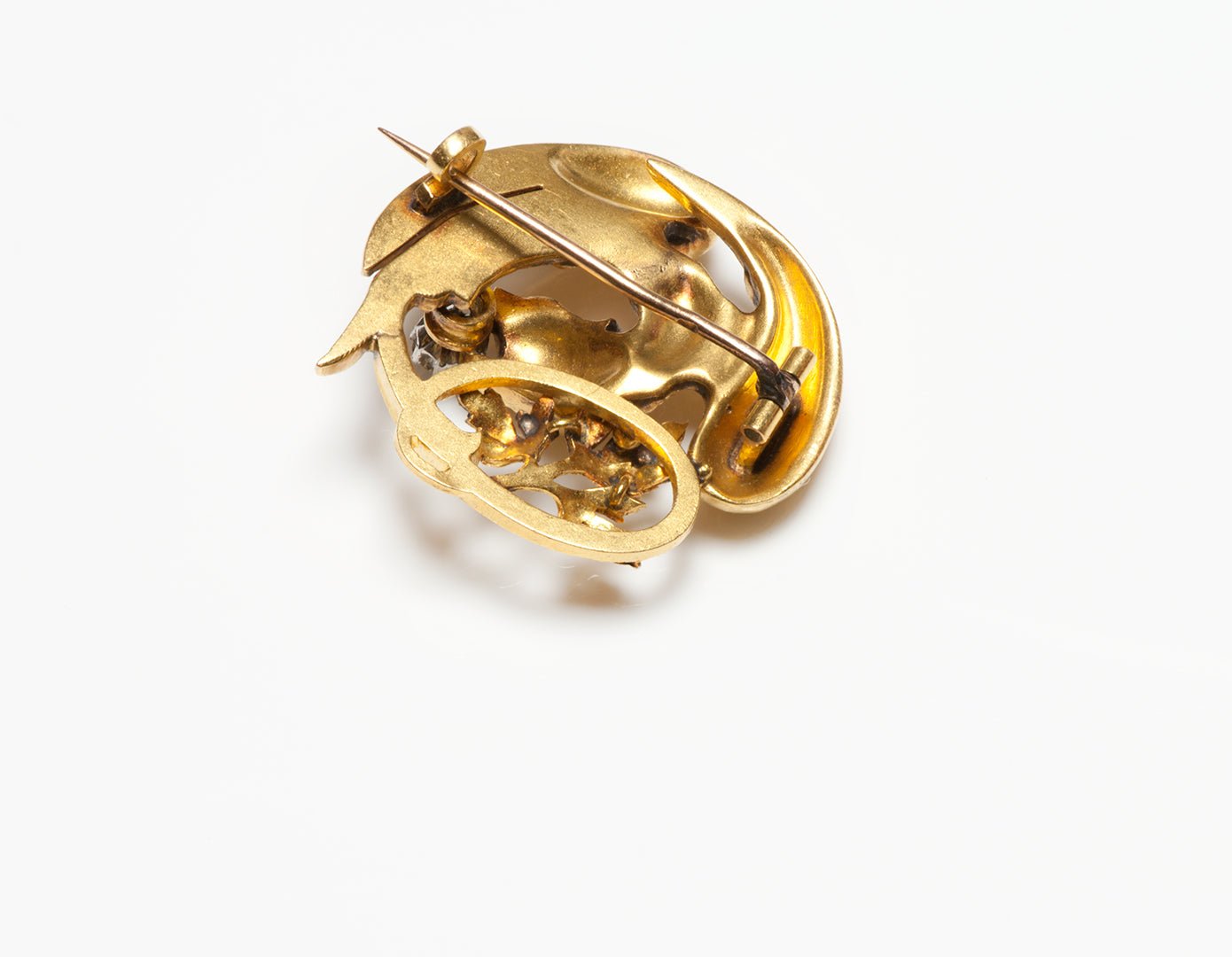 Antique Art Nouveau Yellow Gold & Diamond Griffin Brooch