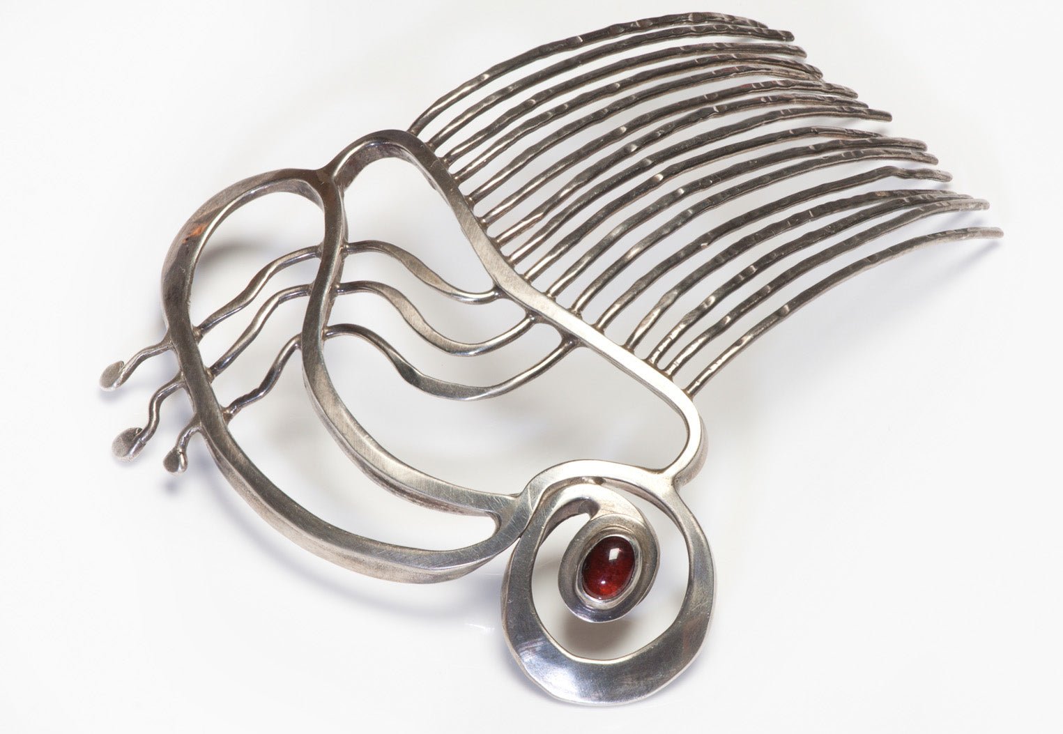Antique Arts and Crafts Sterling Silver Garnet Hair Comb