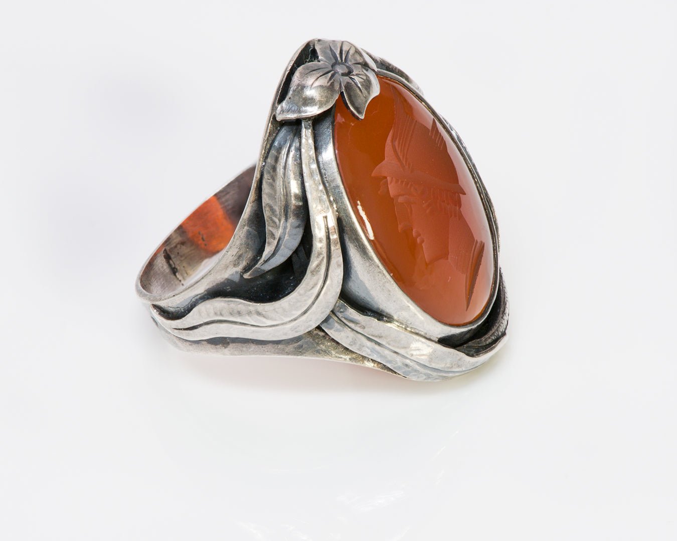Antique Arts & Crafts Carnelian Intaglio Snake Silver Ring