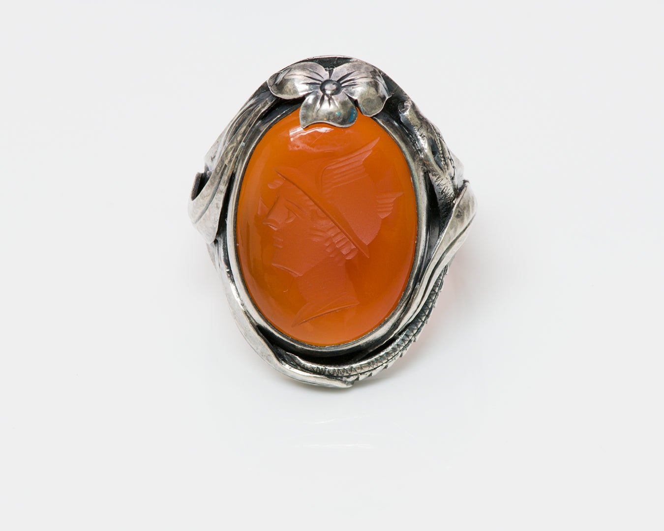 Antique Arts & Crafts Carnelian Intaglio Snake Silver Ring