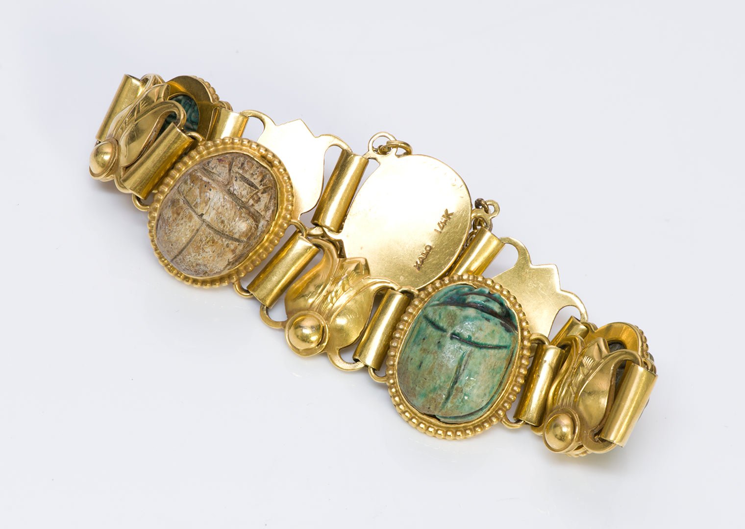 Antique Arts & Crafts Kalo Shop Egyptian Revival Gold Ancient Scarab Bracelet