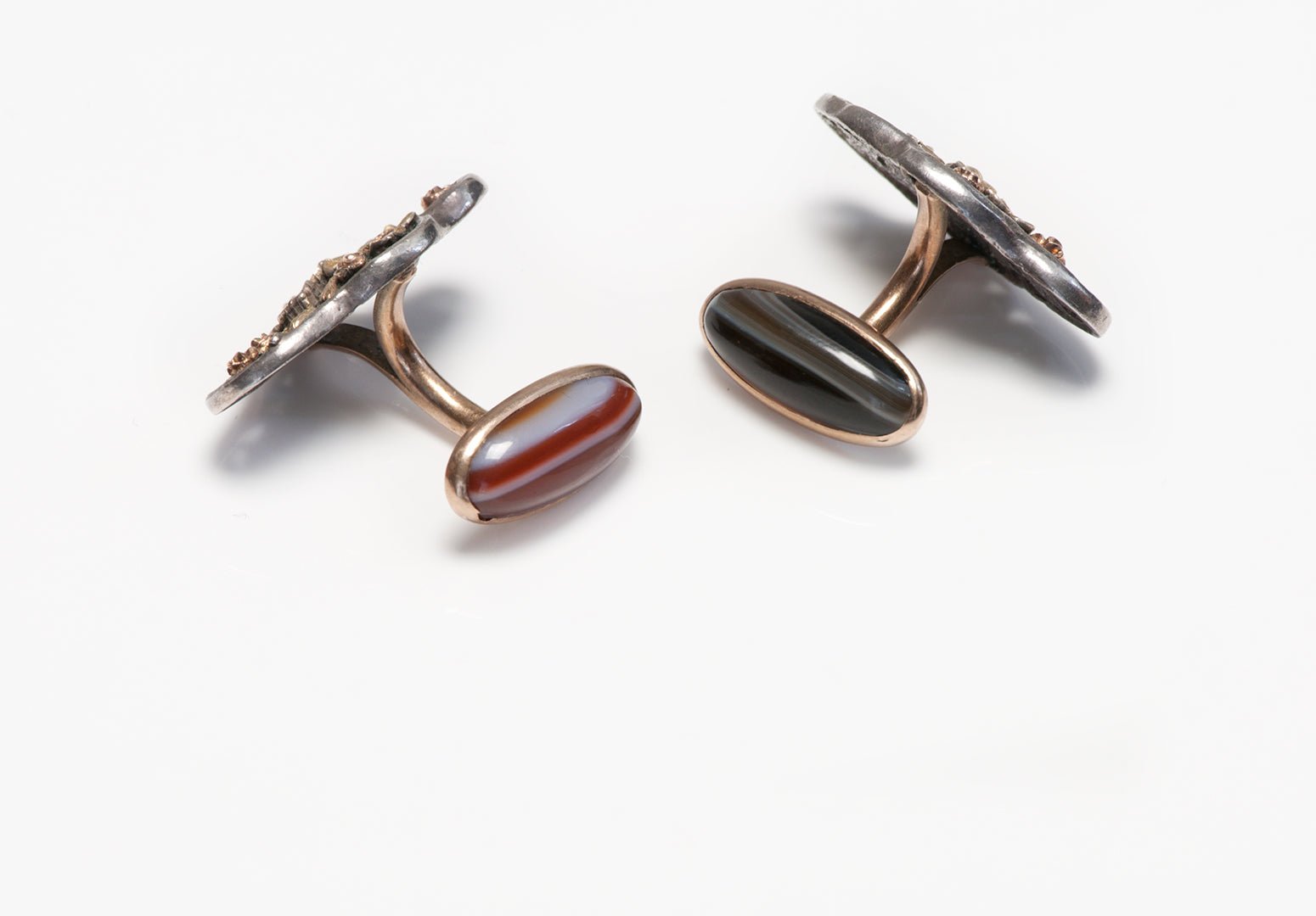 Antique Arts Crafts Silver & Gold Agate Flower Cufflinks